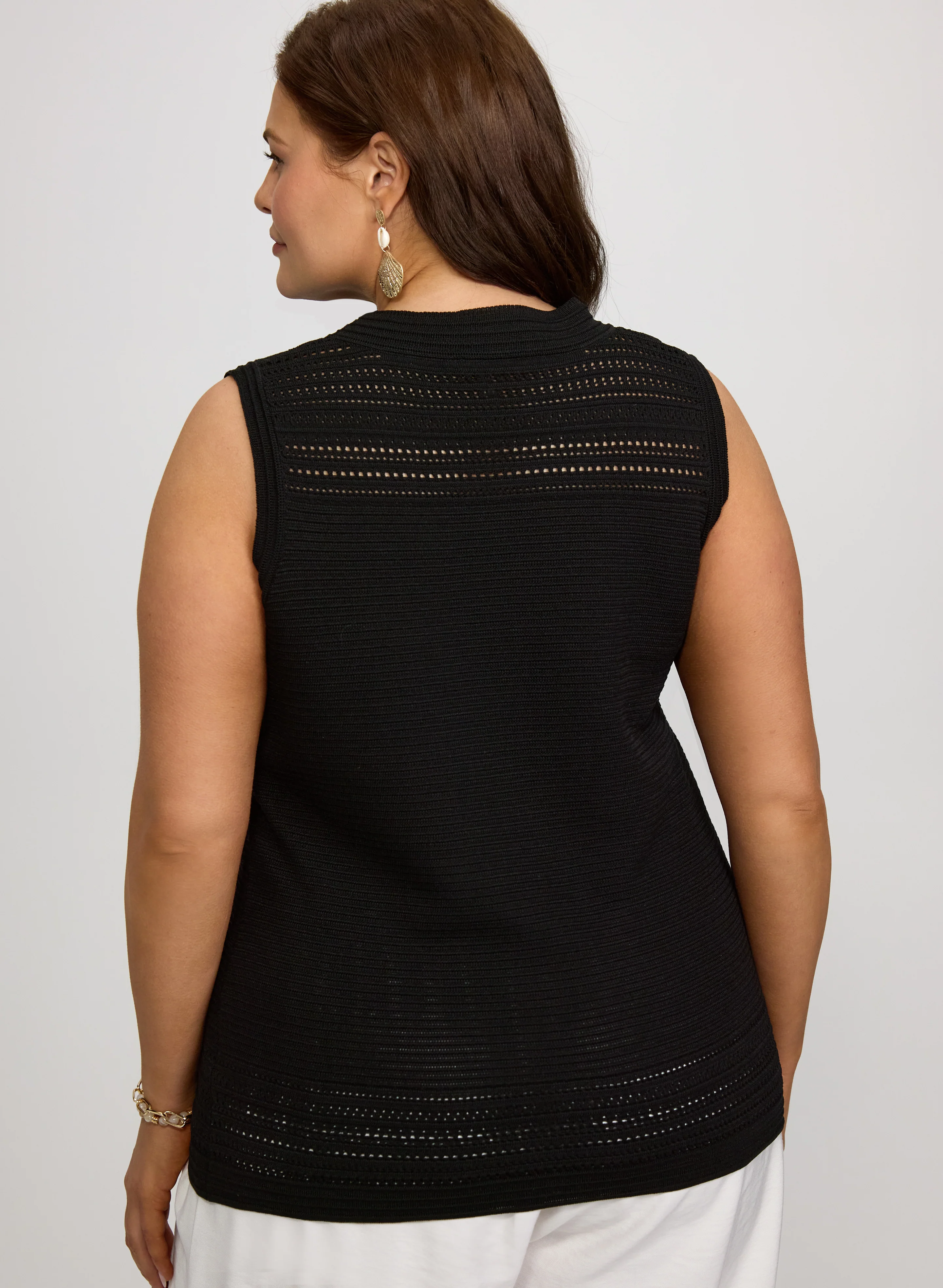 Sleeveless Pointelle Knit Tank - Image 4