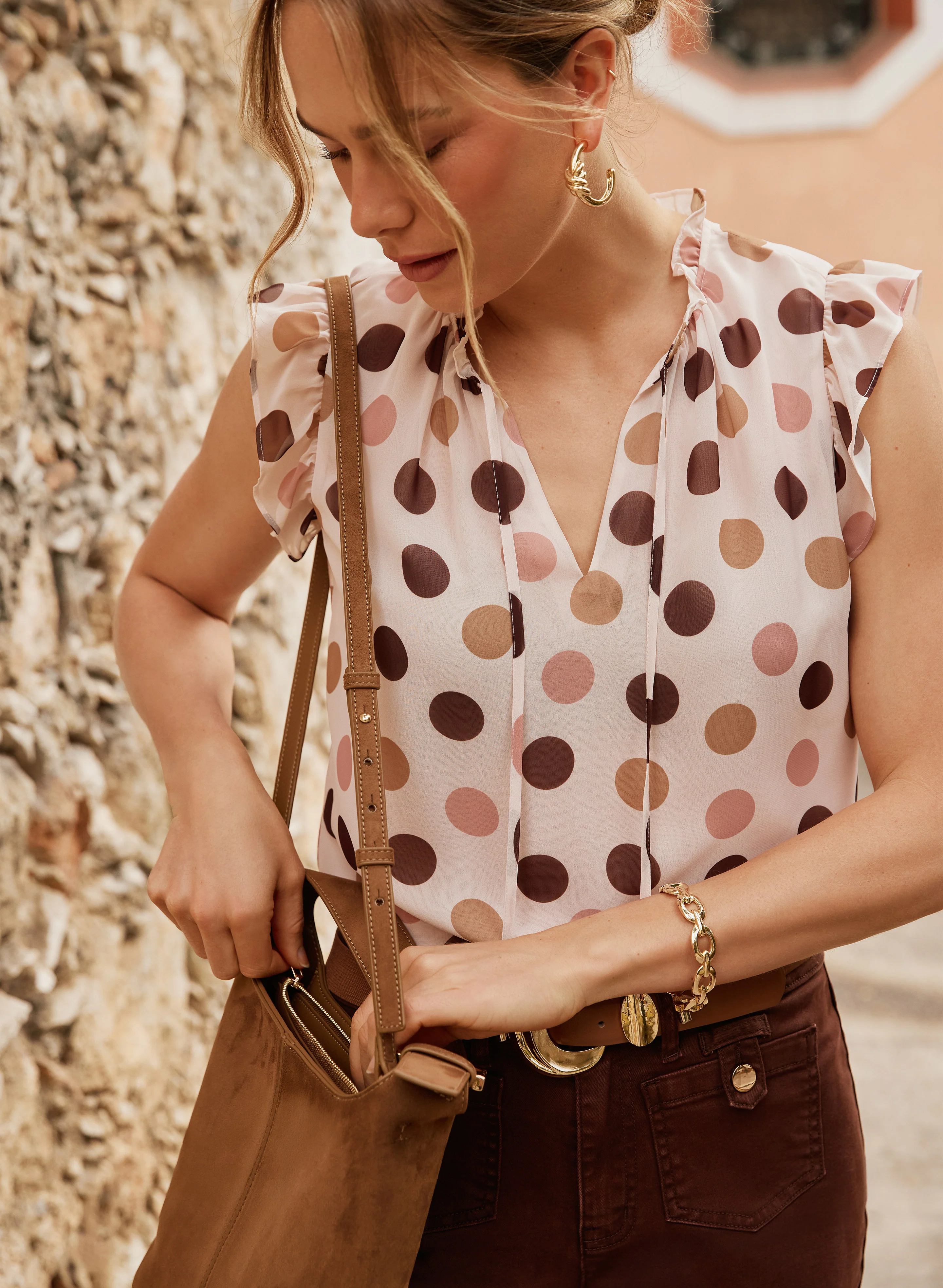 Sleeveless Polka Dot Blouse - Image 2