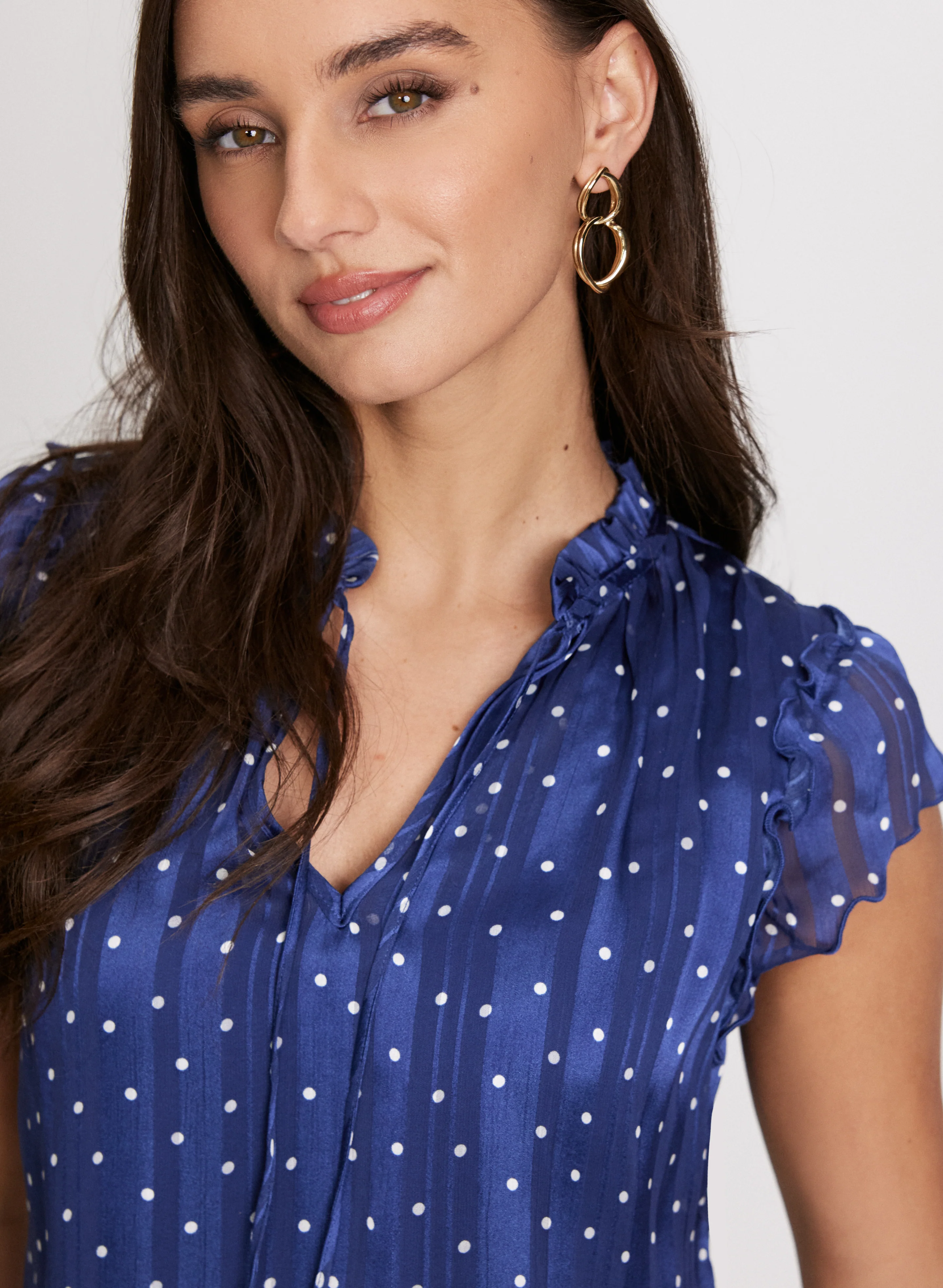 Polka Dot Print Smocked Blouse - Image 2