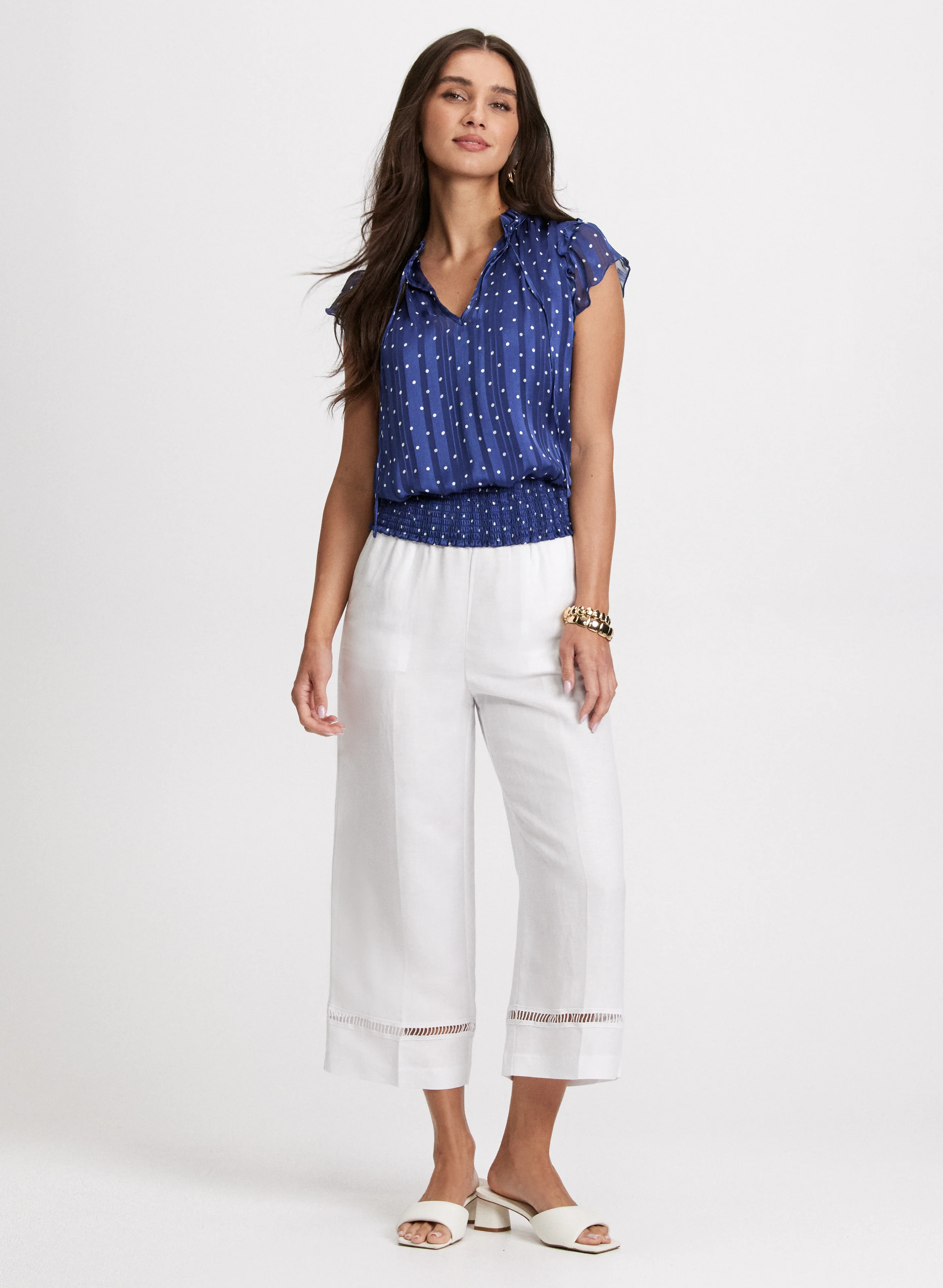 Polka Dot Print Smocked Blouse - Image 3