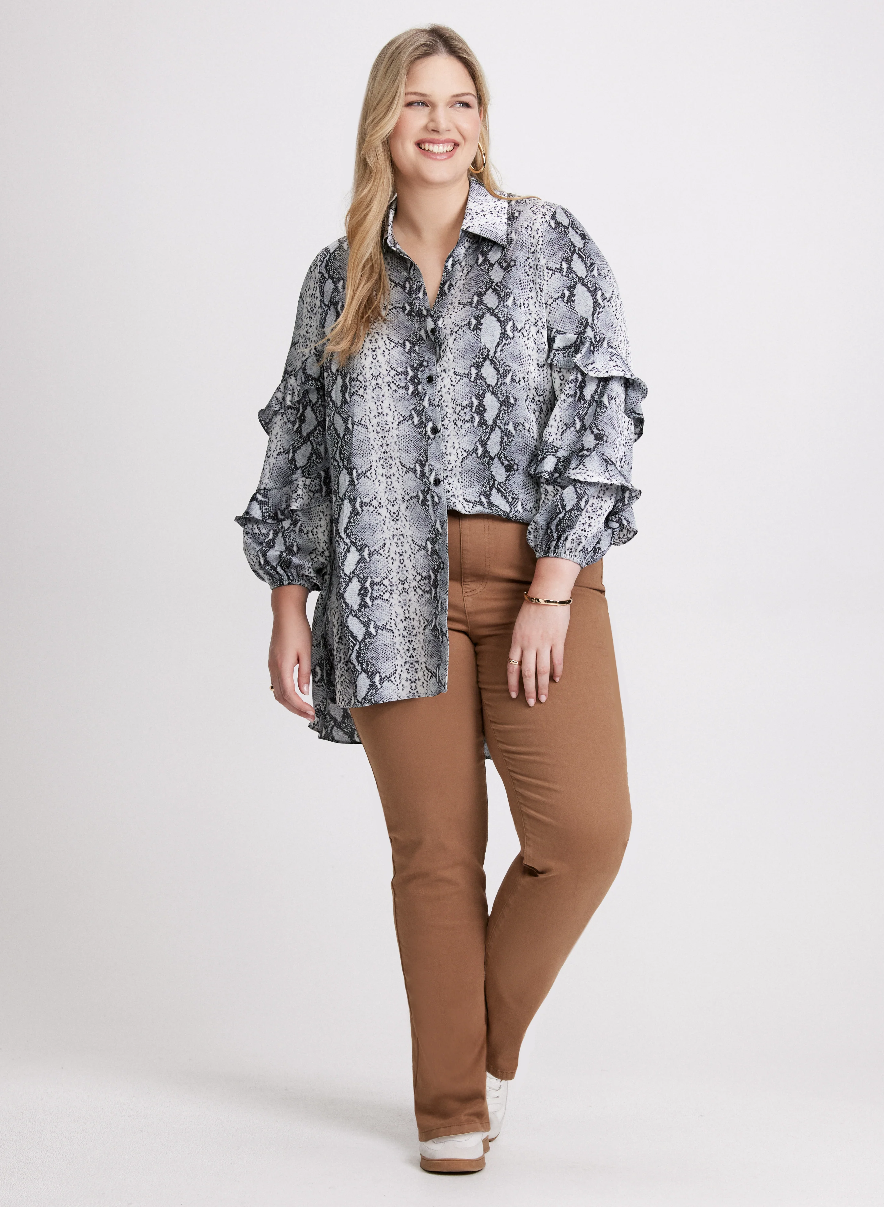 Snake Print Blouse & Straight Leg Jeans