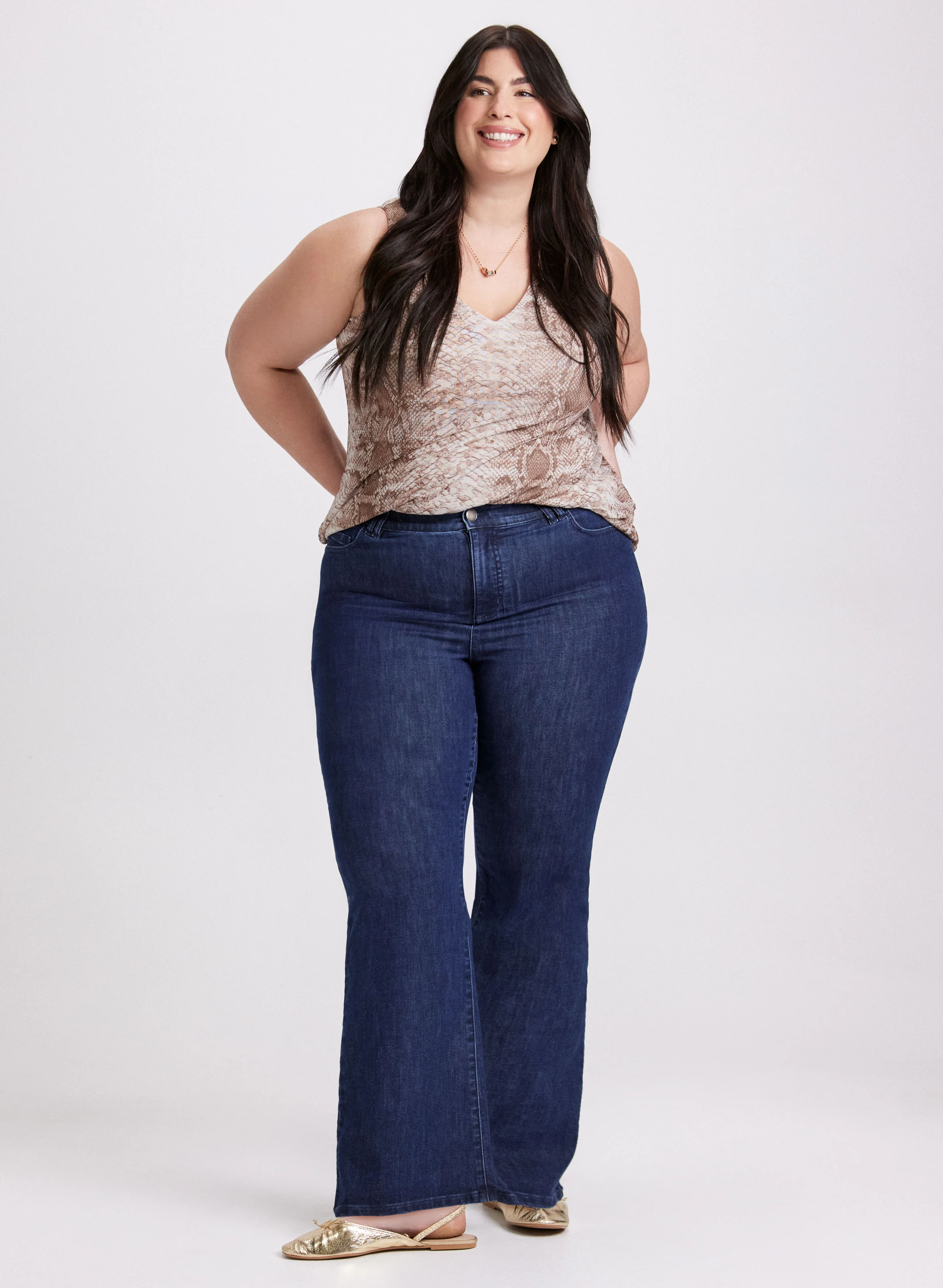 Snake Print Tank Top & Flare Leg Jeans