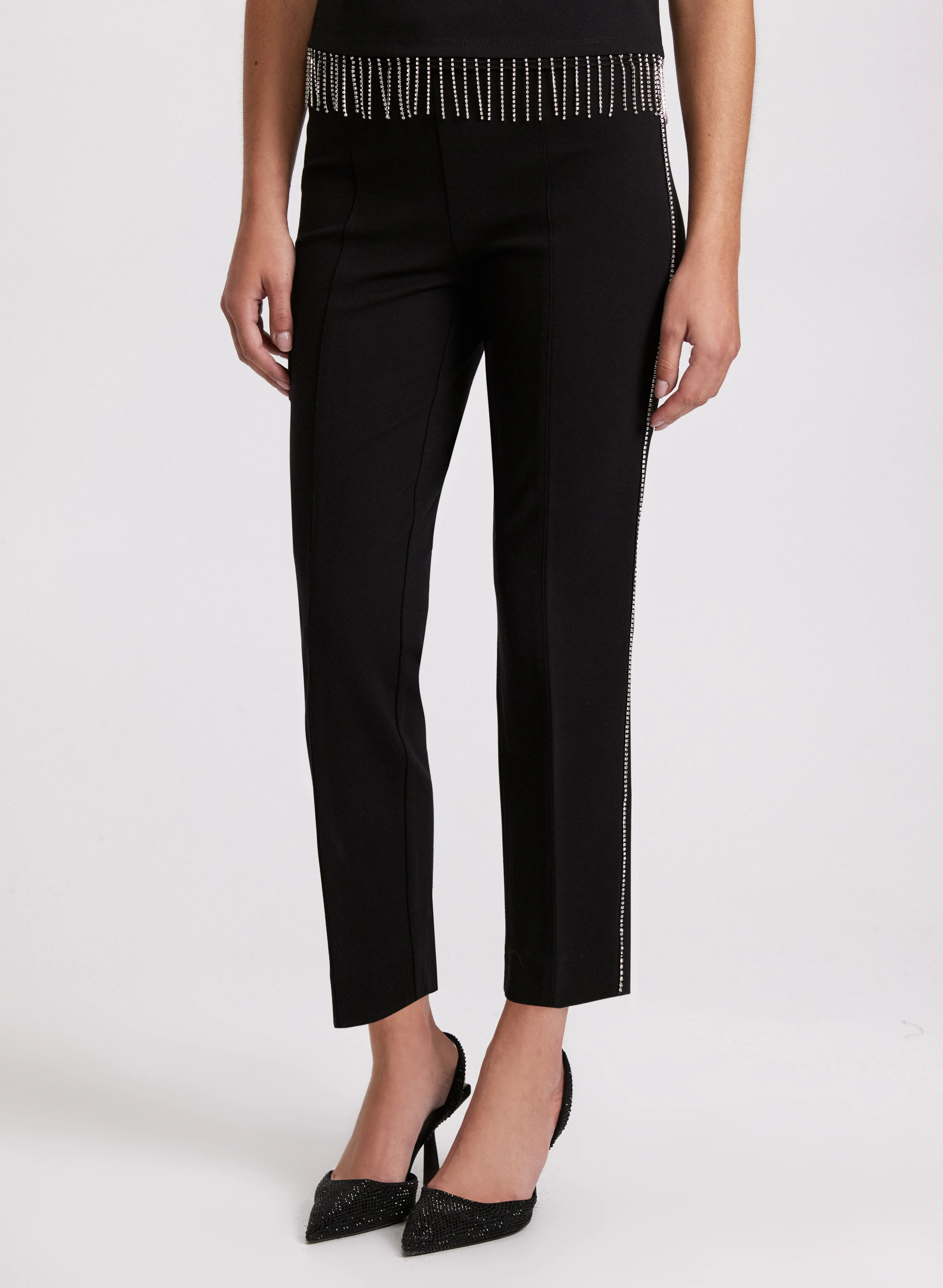 Sofia Rhinestone Trim Slim-Leg Pants - Short