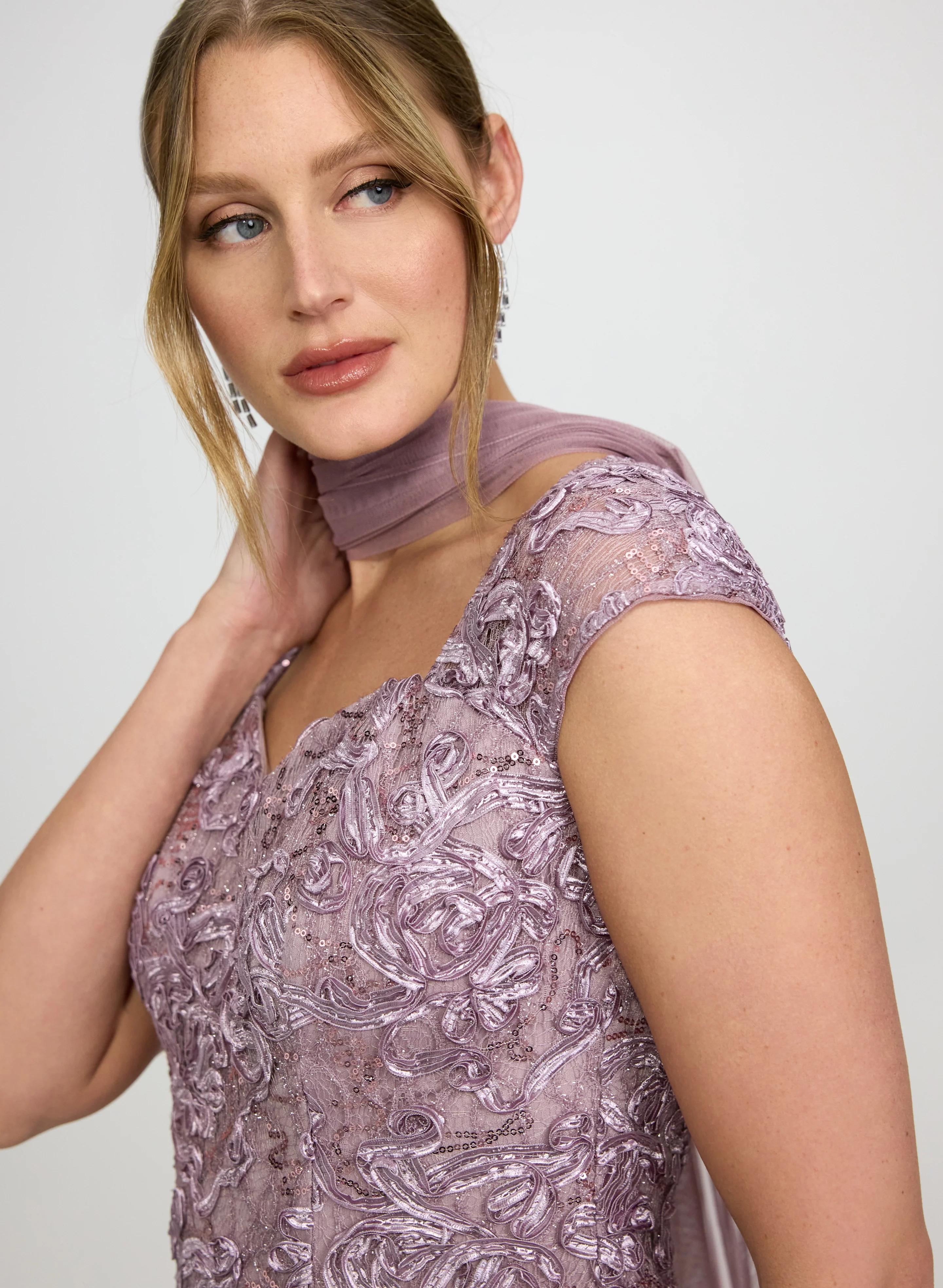 Soutache Dress & Chiffon Shawl Set - Image 3