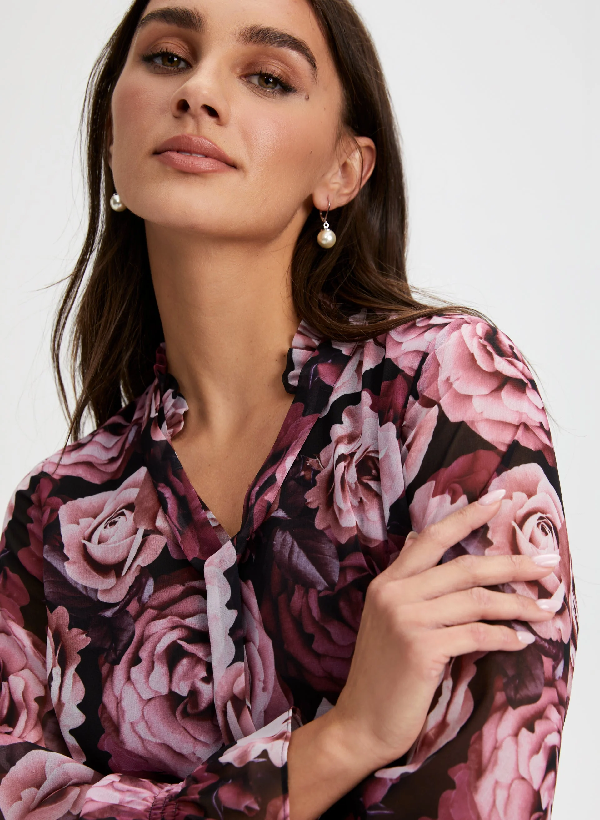 Split Neck Floral Print Top - Image 2