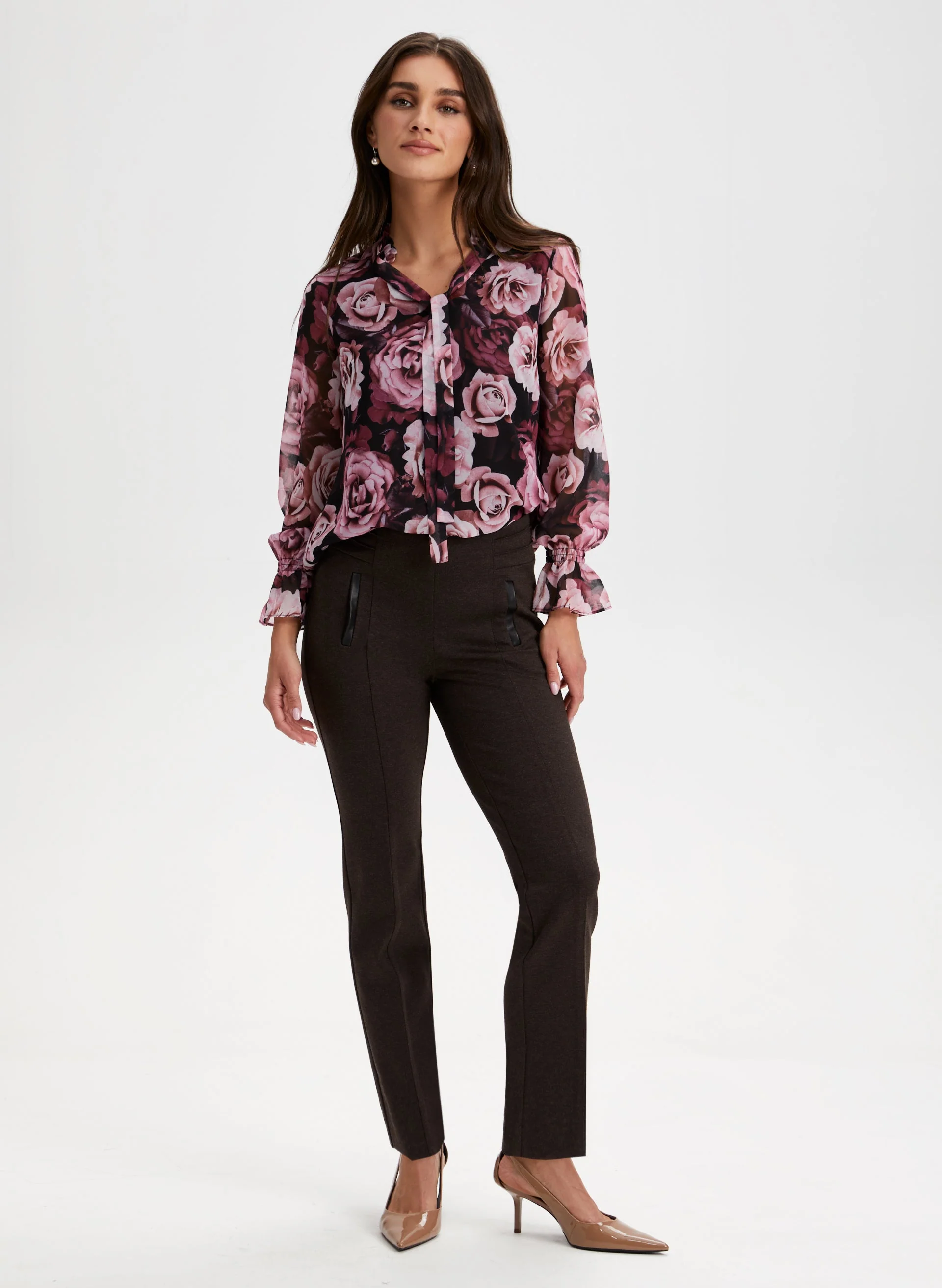 Split Neck Floral Print Top - Image 3
