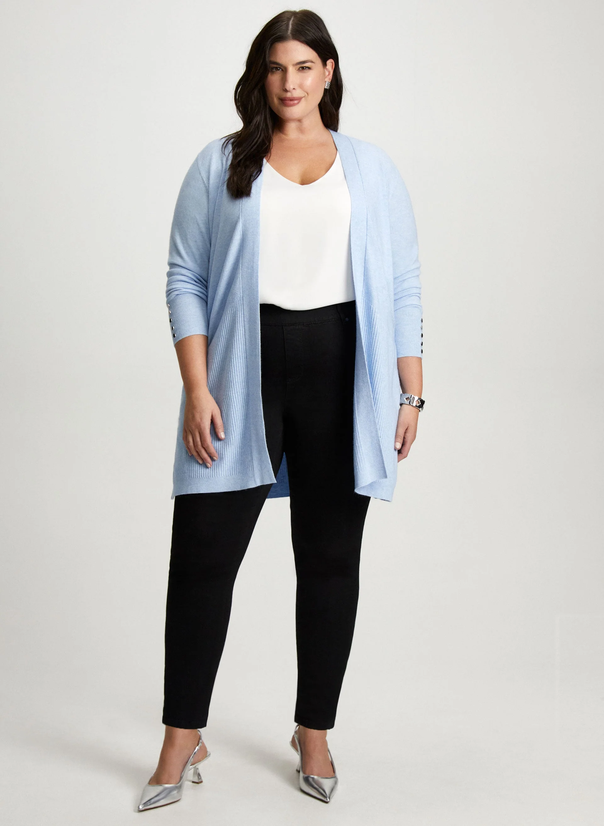 Stitch Detail Cardigan, Sleeveless Blouse & Slim Leg Jeans