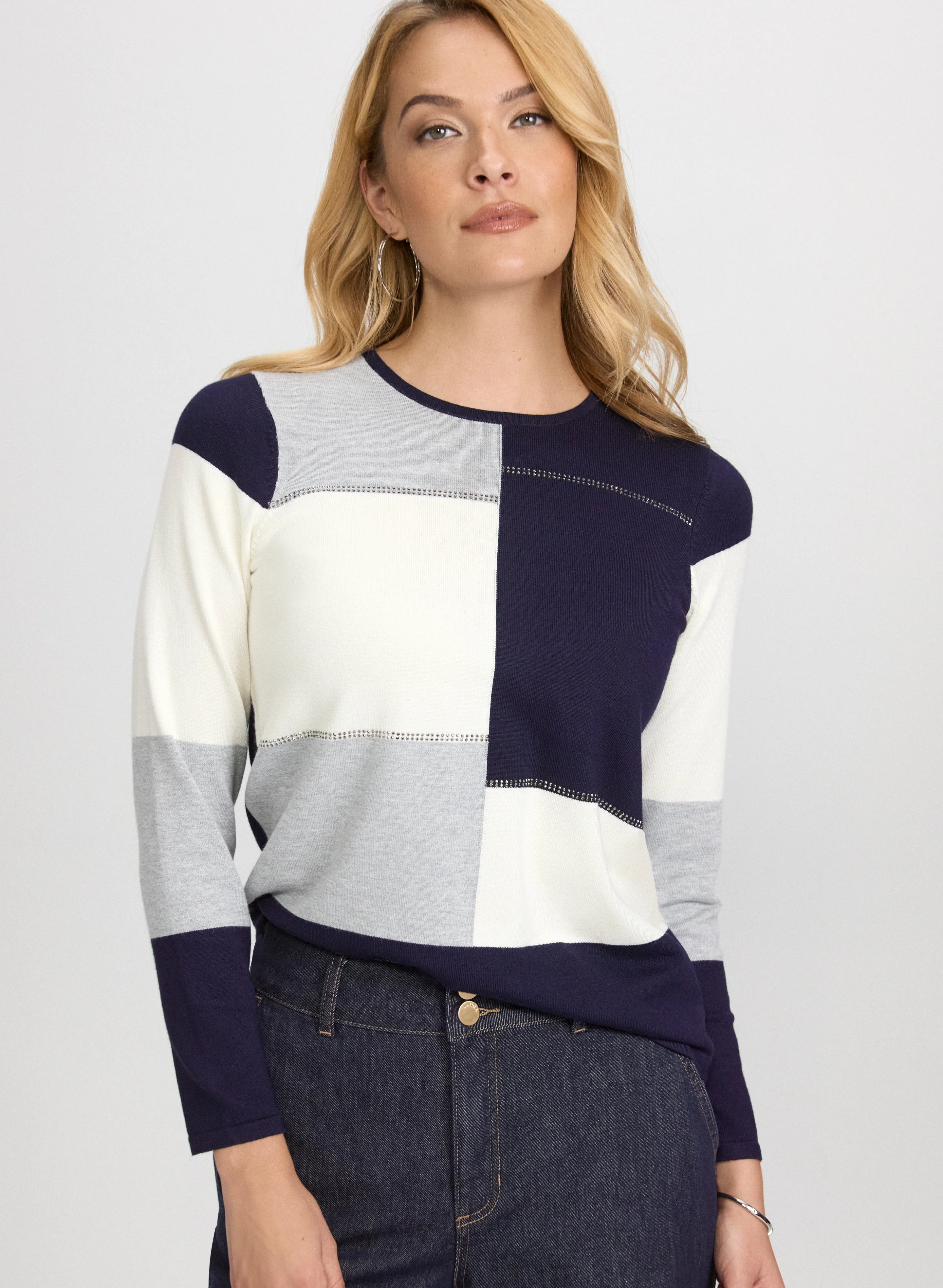 Stone Detail Colour Block Sweater