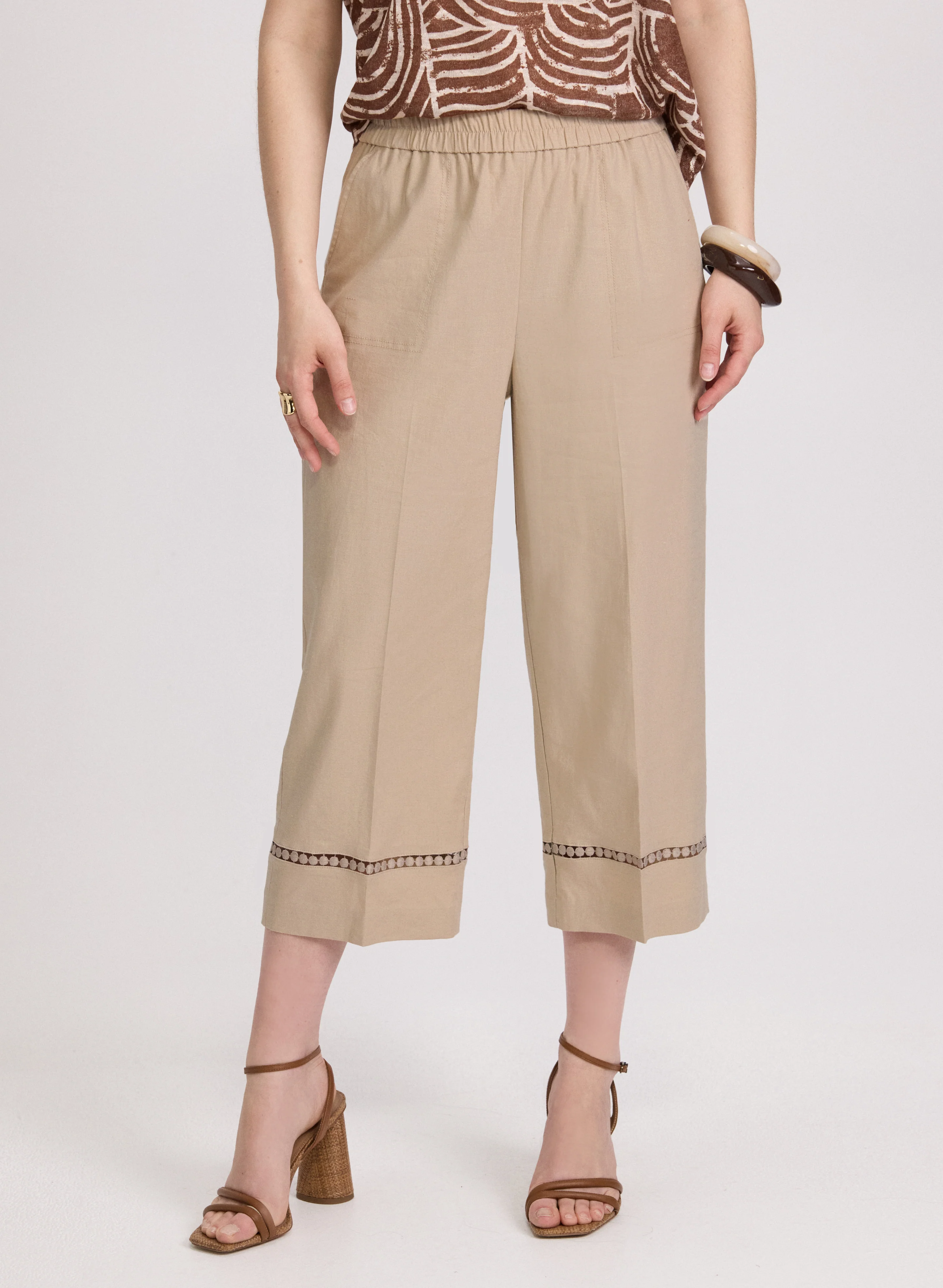 Stretch-Linen Crochet Detail Culottes