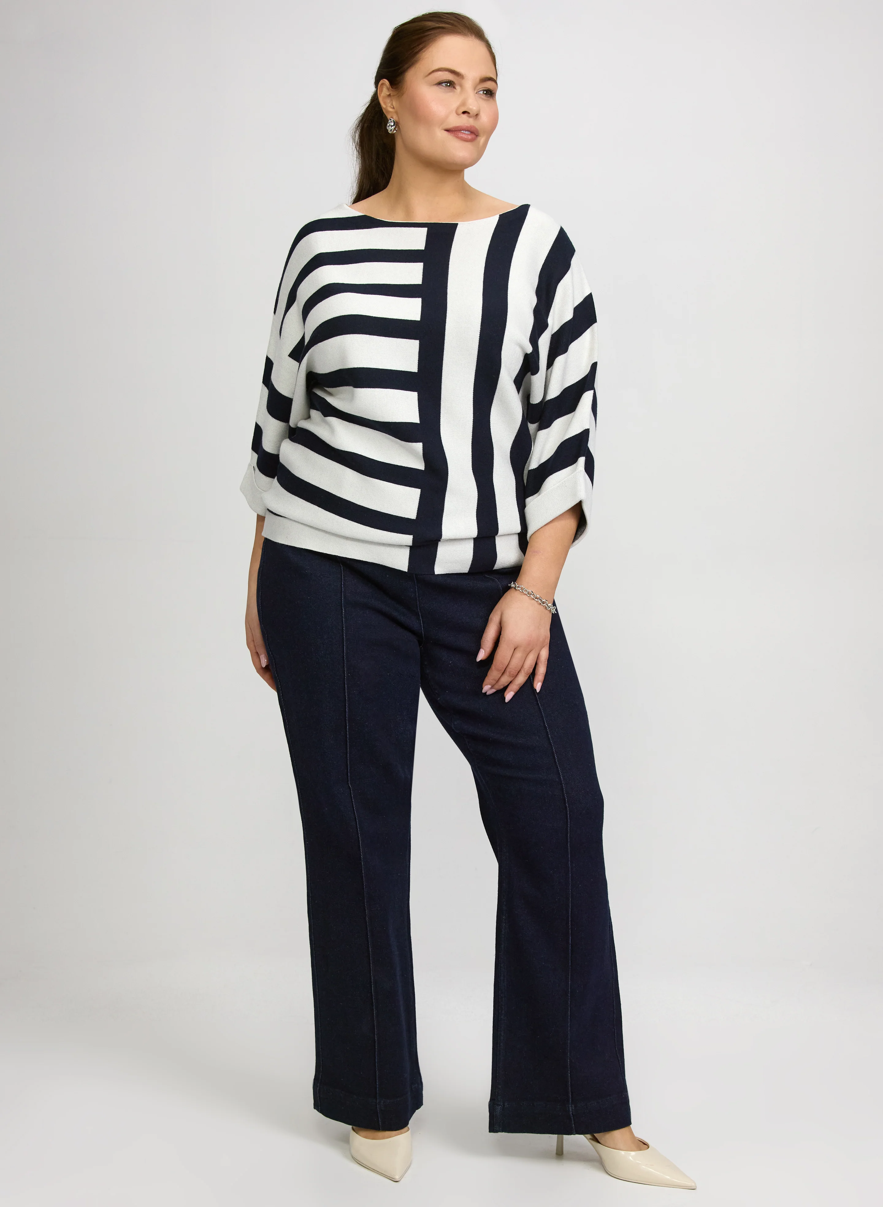 Stripe 3/4 Sleeve Pullover - Image 3