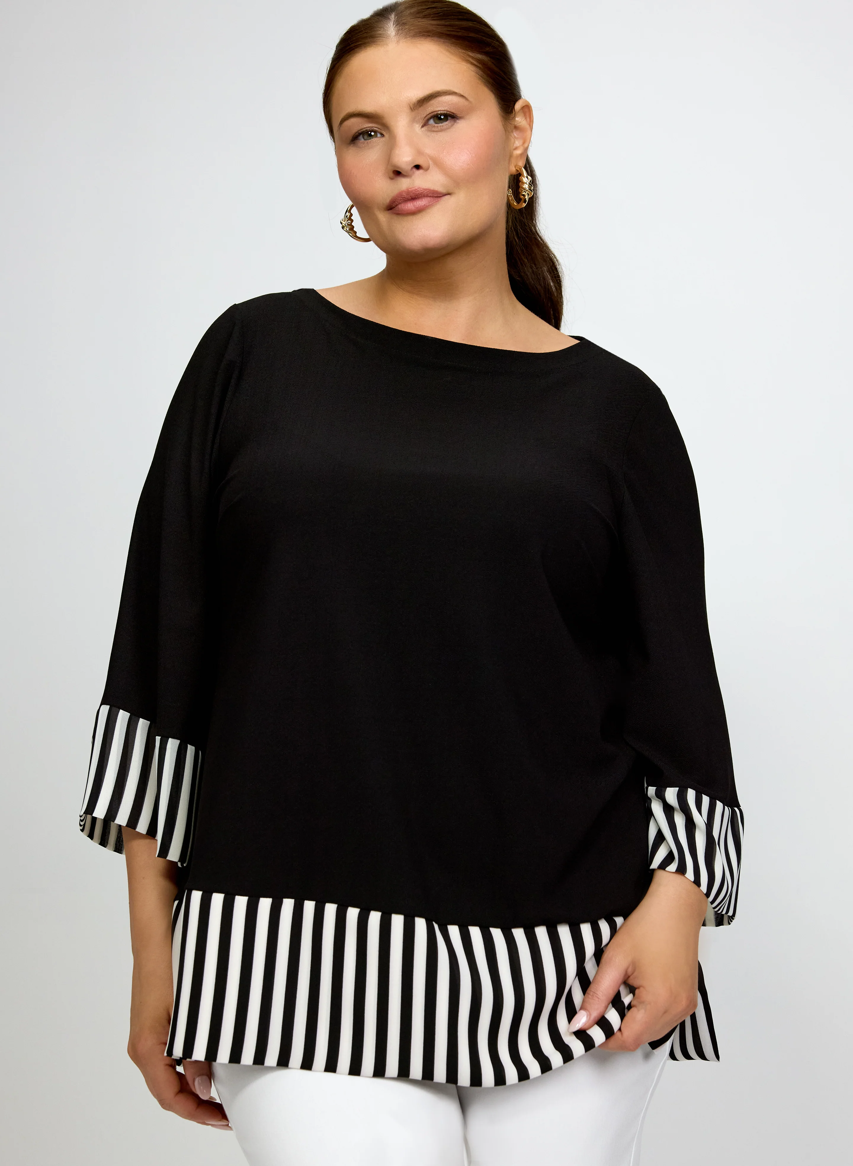 Stripe Chiffon Trim Top