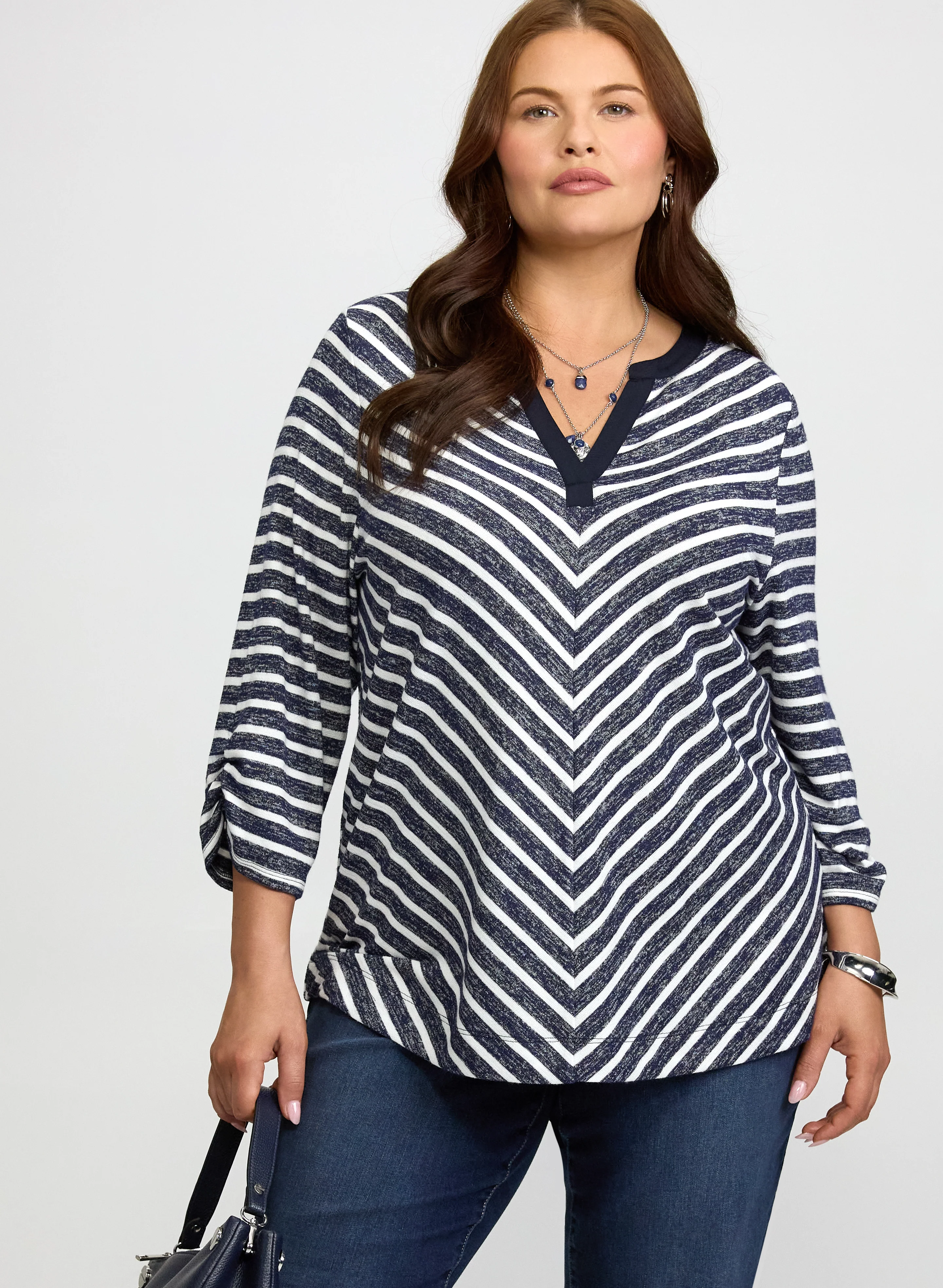 Stripe Elbow Sleeve Top