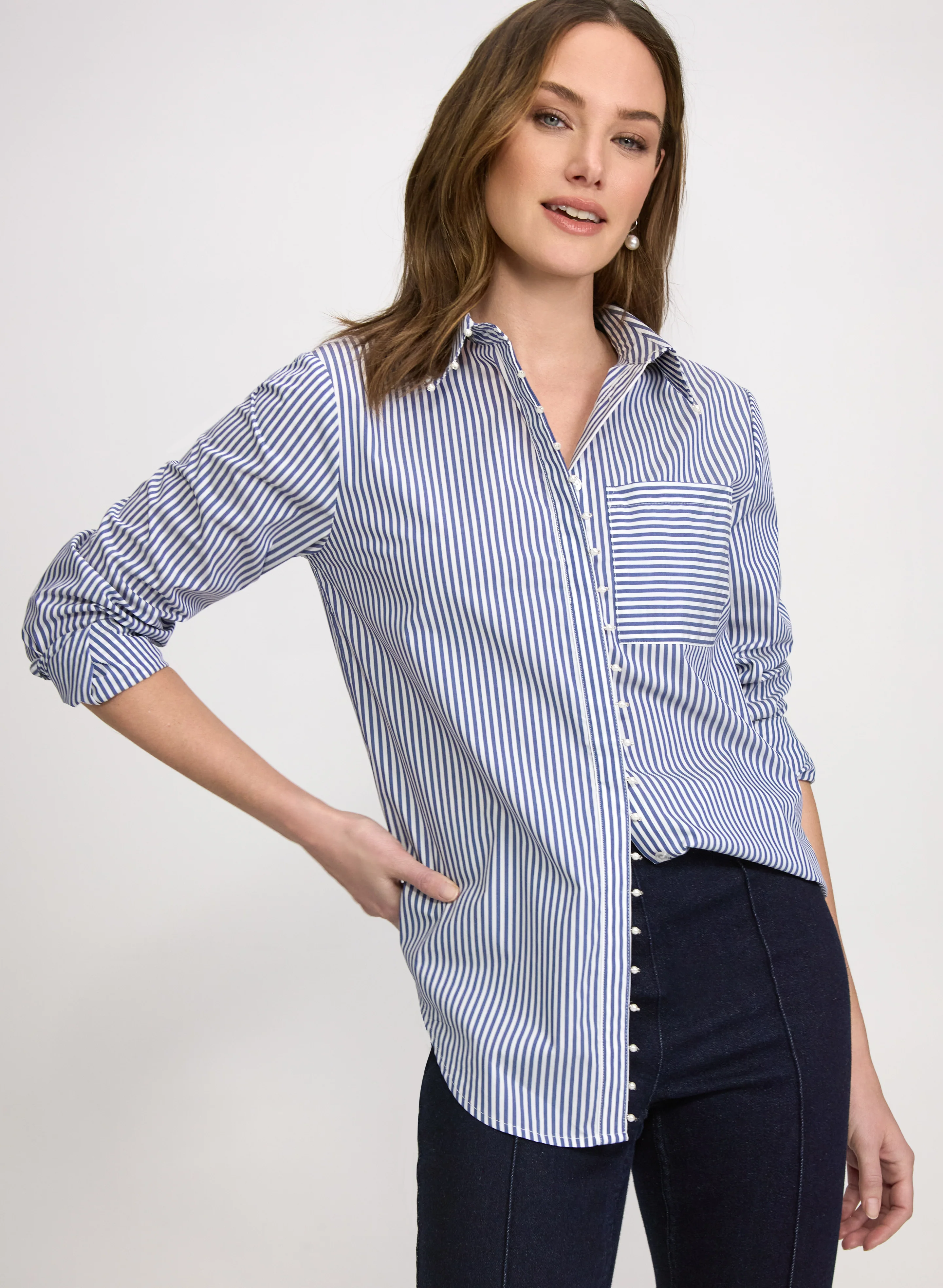 Stripe Pearl Trim Blouse
