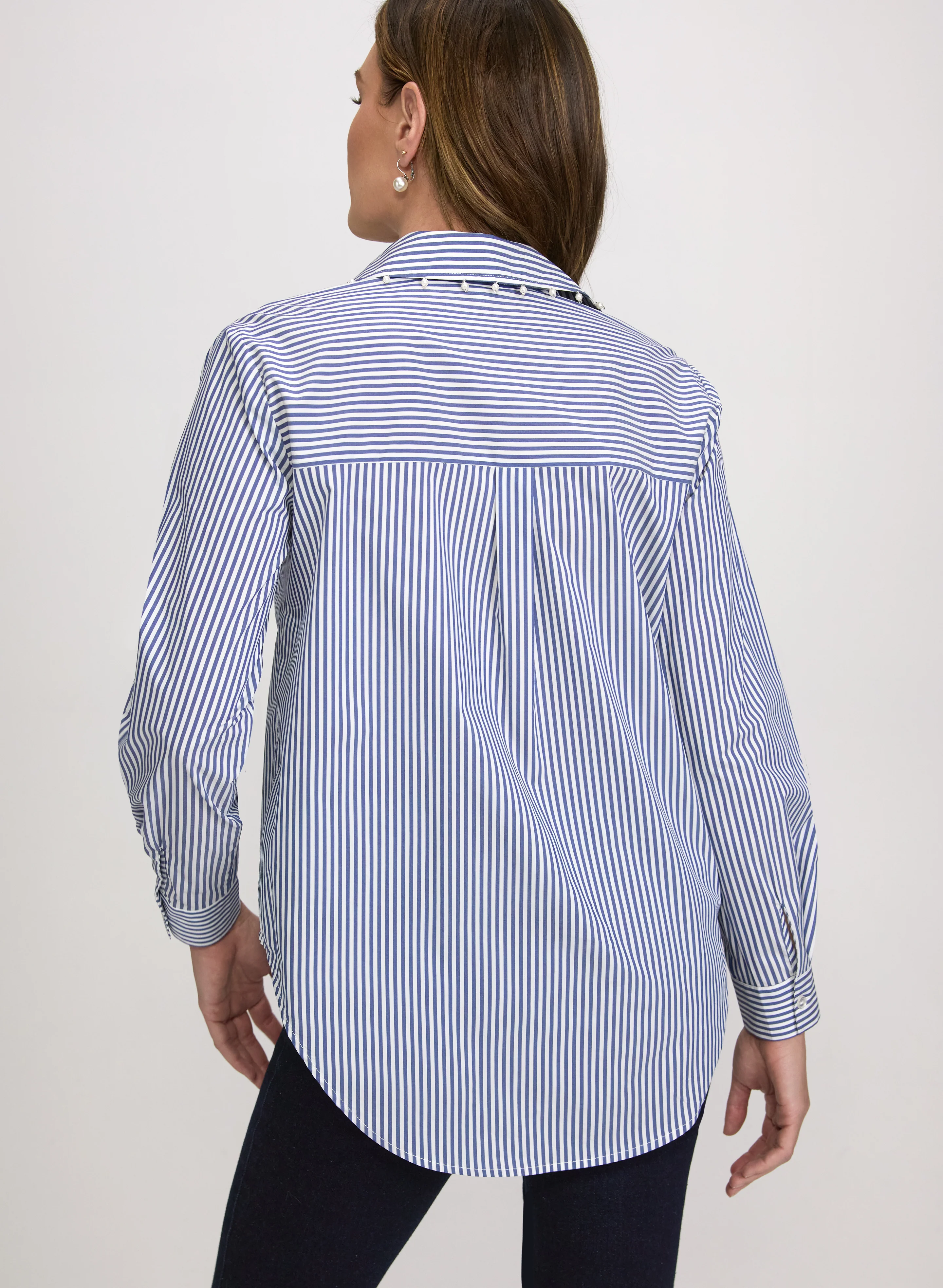 Stripe Pearl Trim Blouse - Image 5