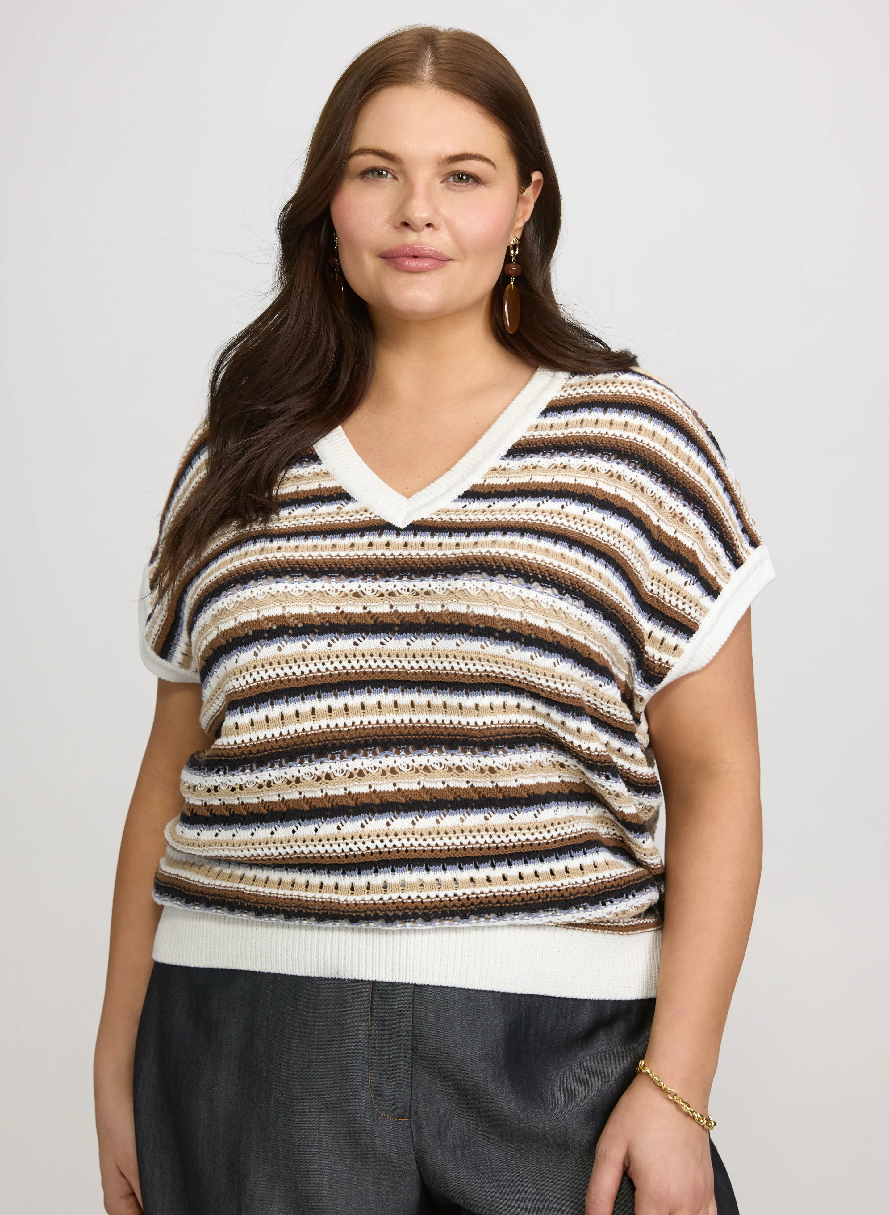 Stripe Pointelle Knit Sweater - Image 5
