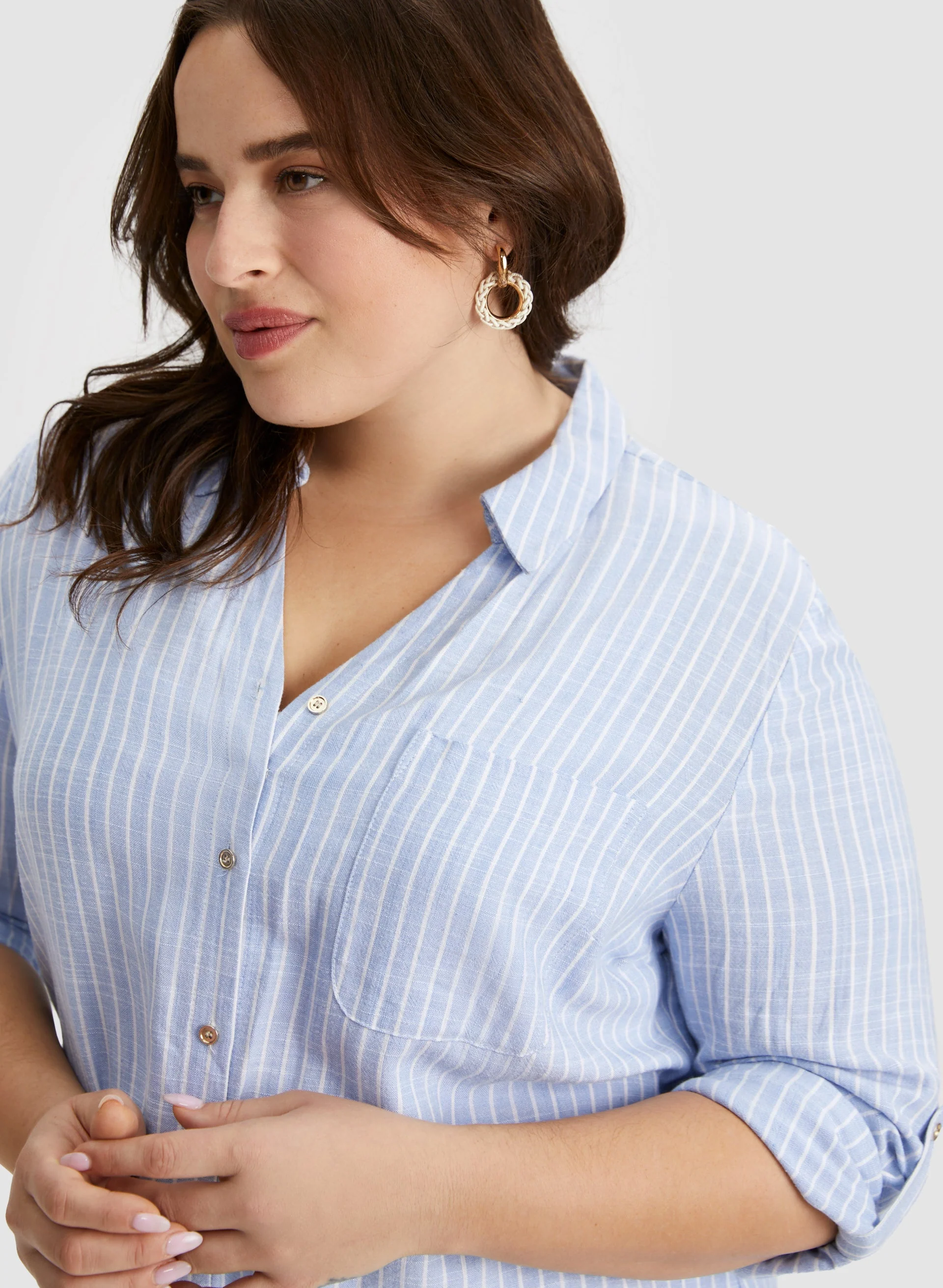 Stripe Print 3/4 Sleeve Shirt - Image 2