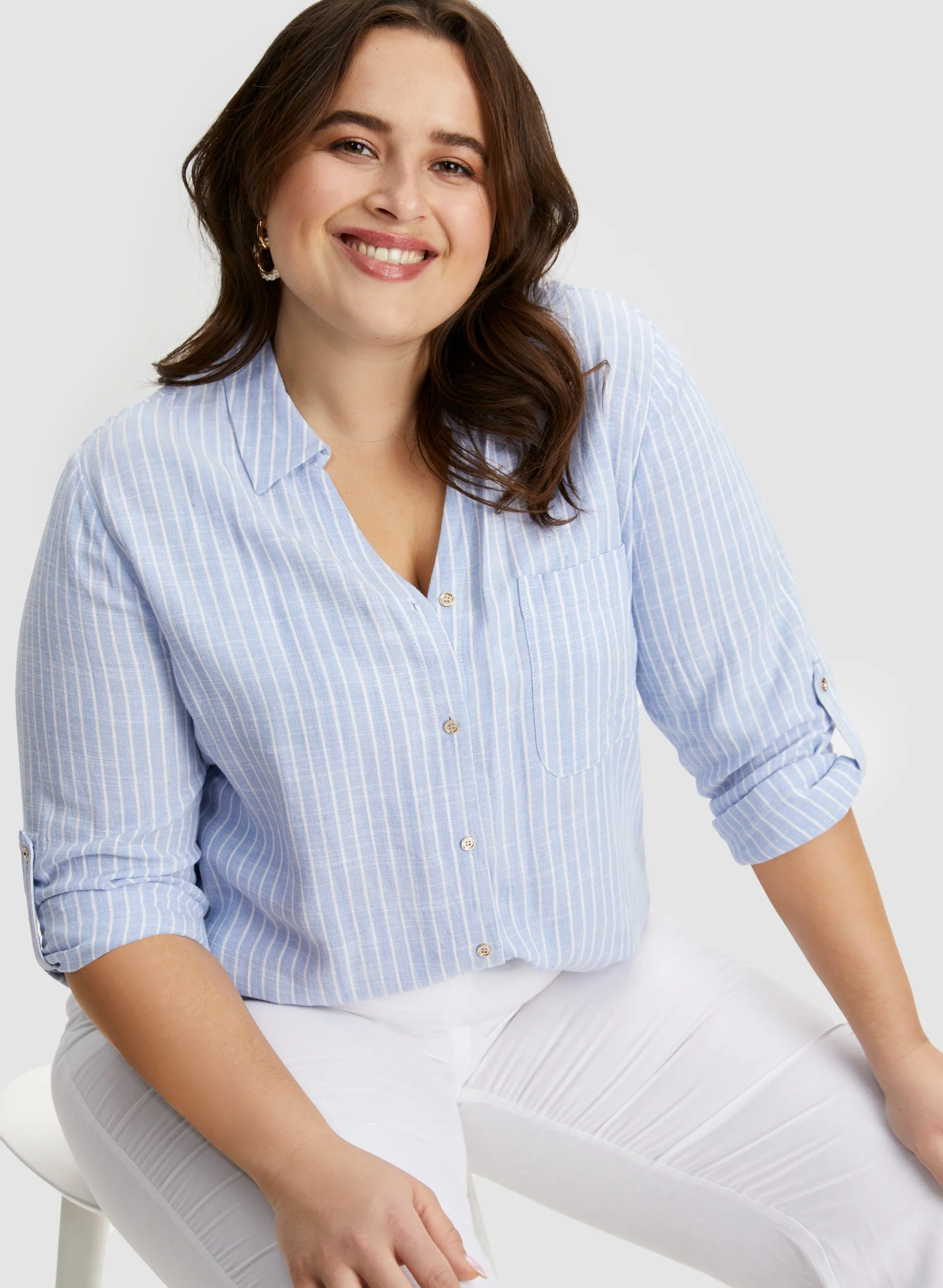 Stripe Print 3/4 Sleeve Shirt - Image 5