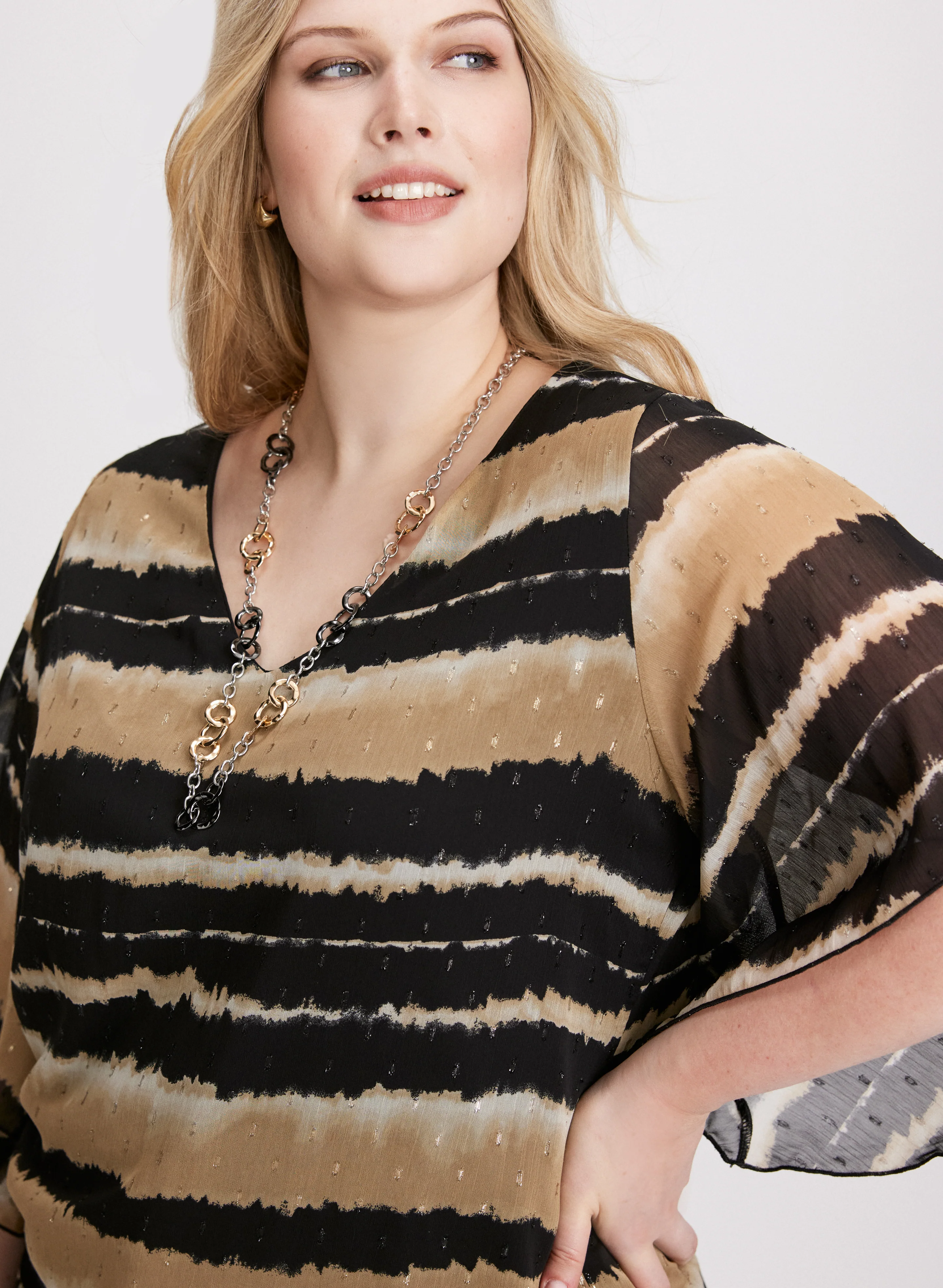 Stripe Print Chiffon Top - Image 2