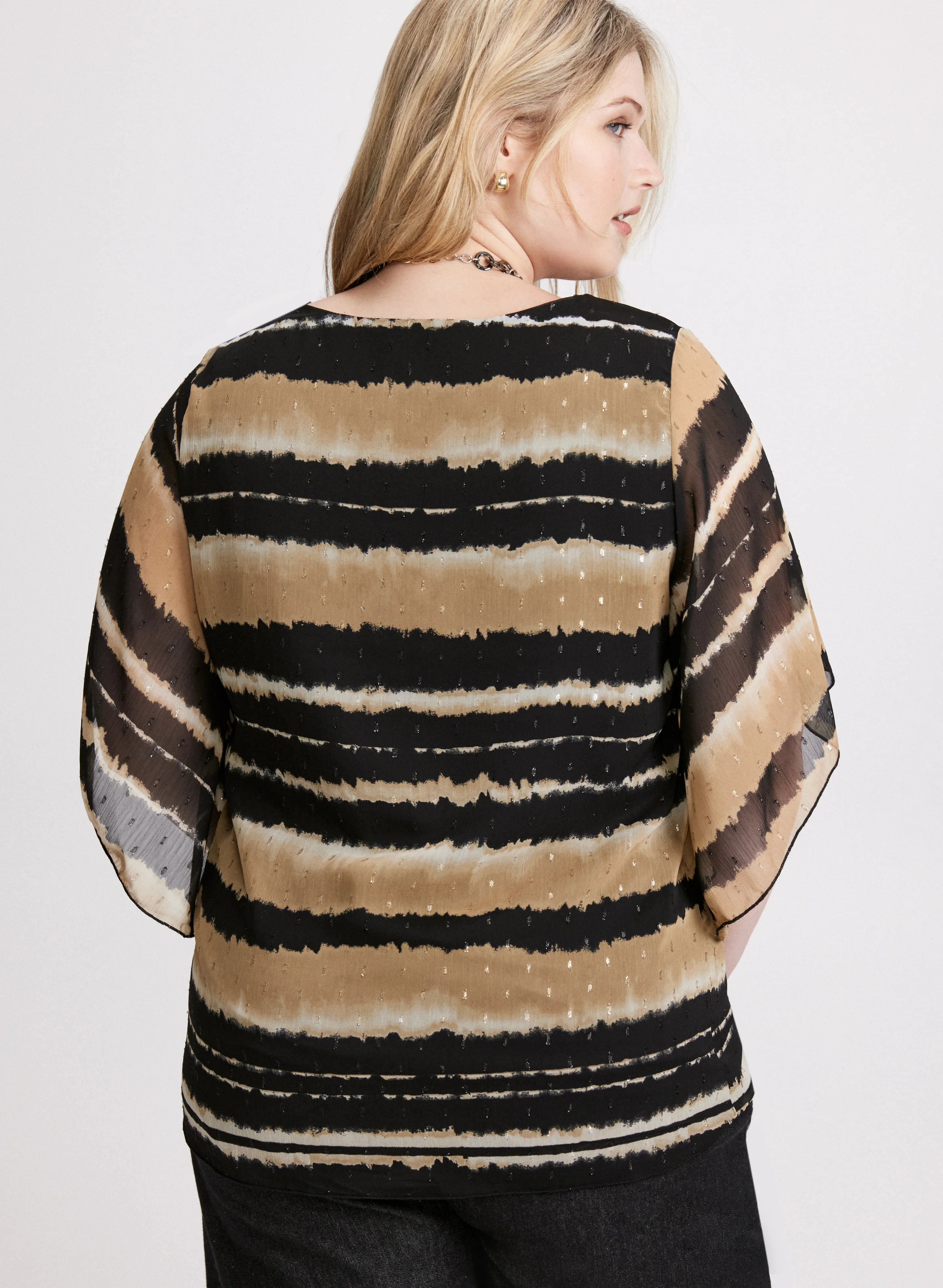 Stripe Print Chiffon Top - Image 4