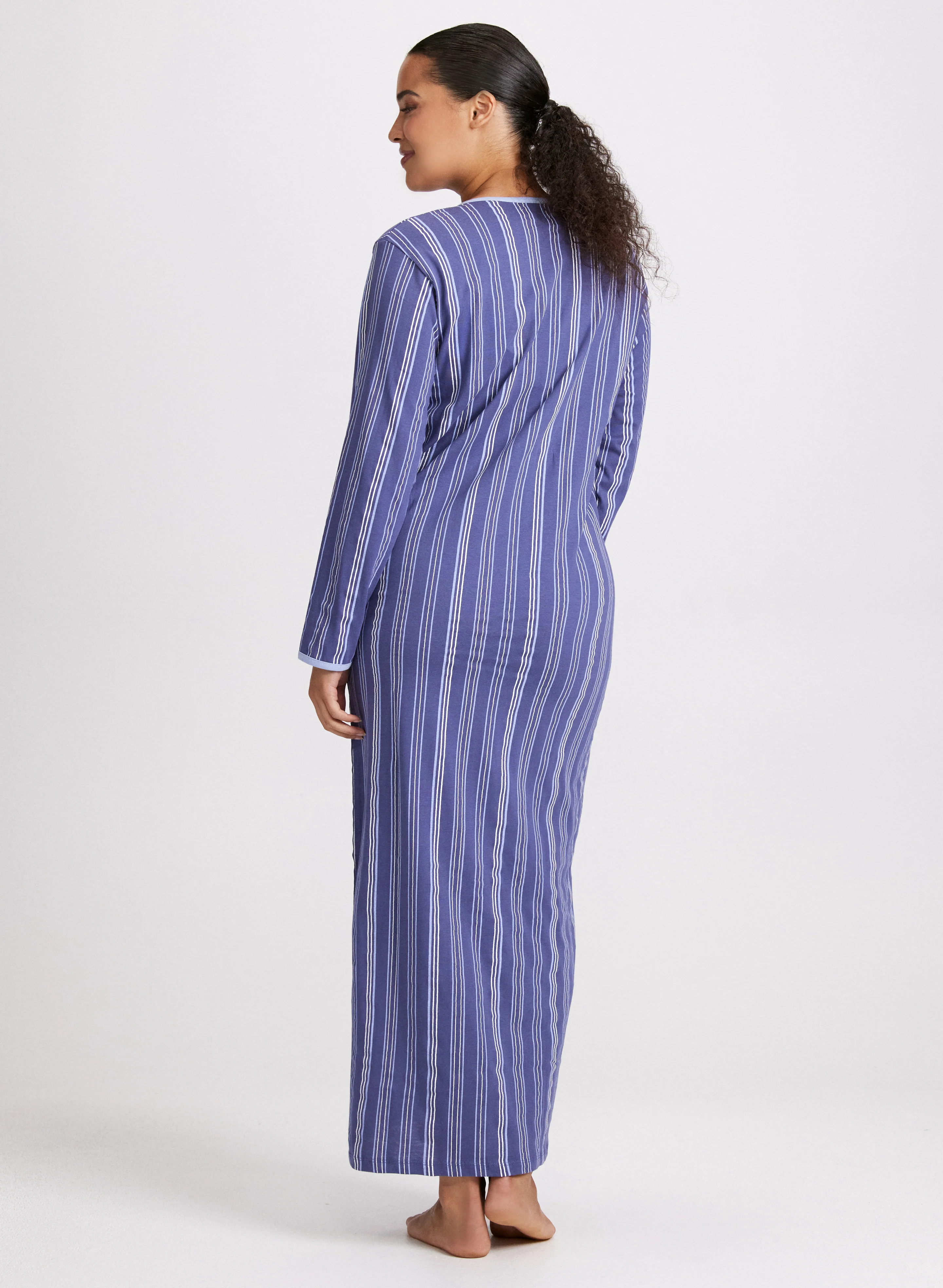 Stripe Print Long Nightgown - Image 3