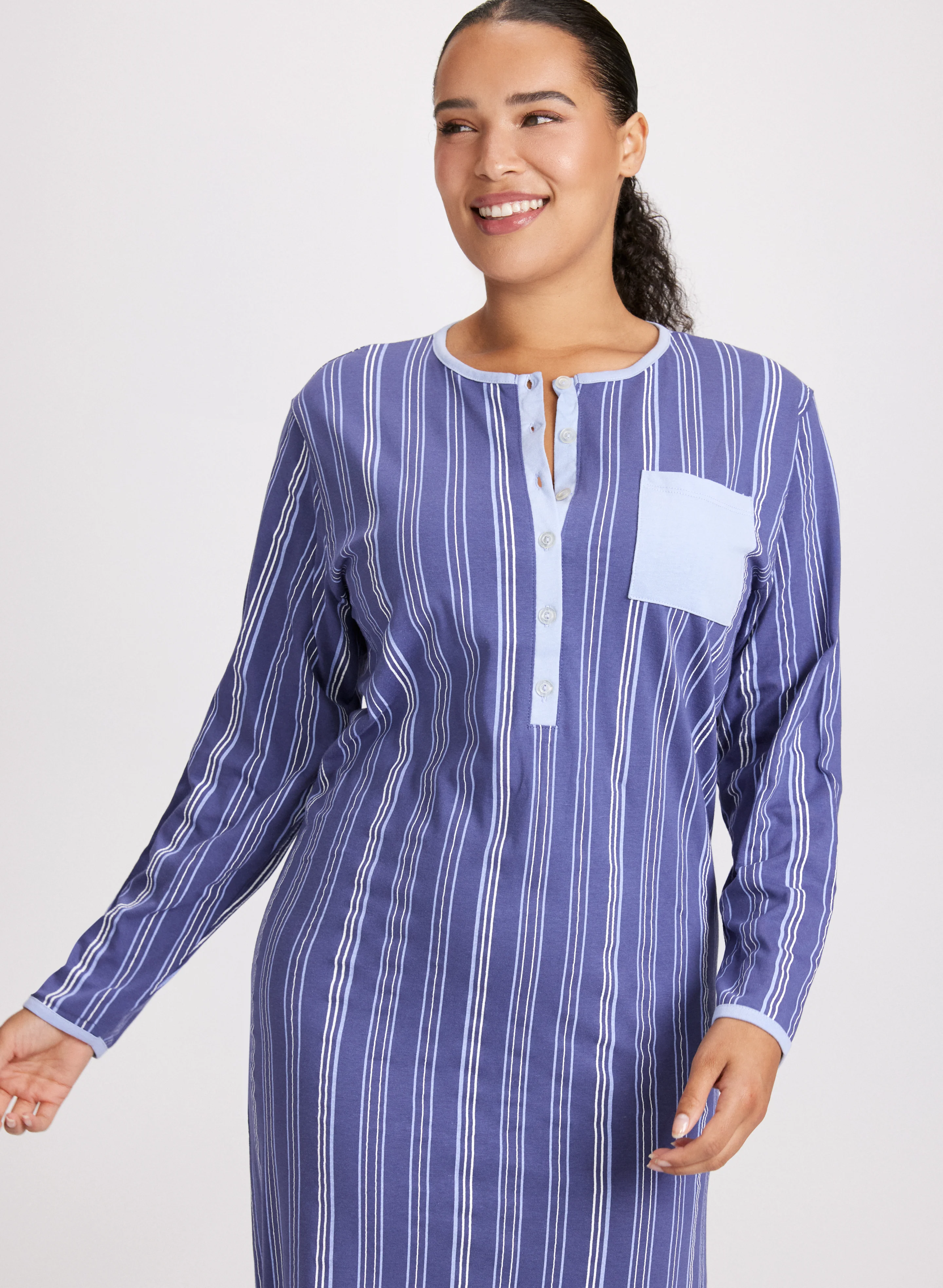 Stripe Print Long Nightgown - Image 4
