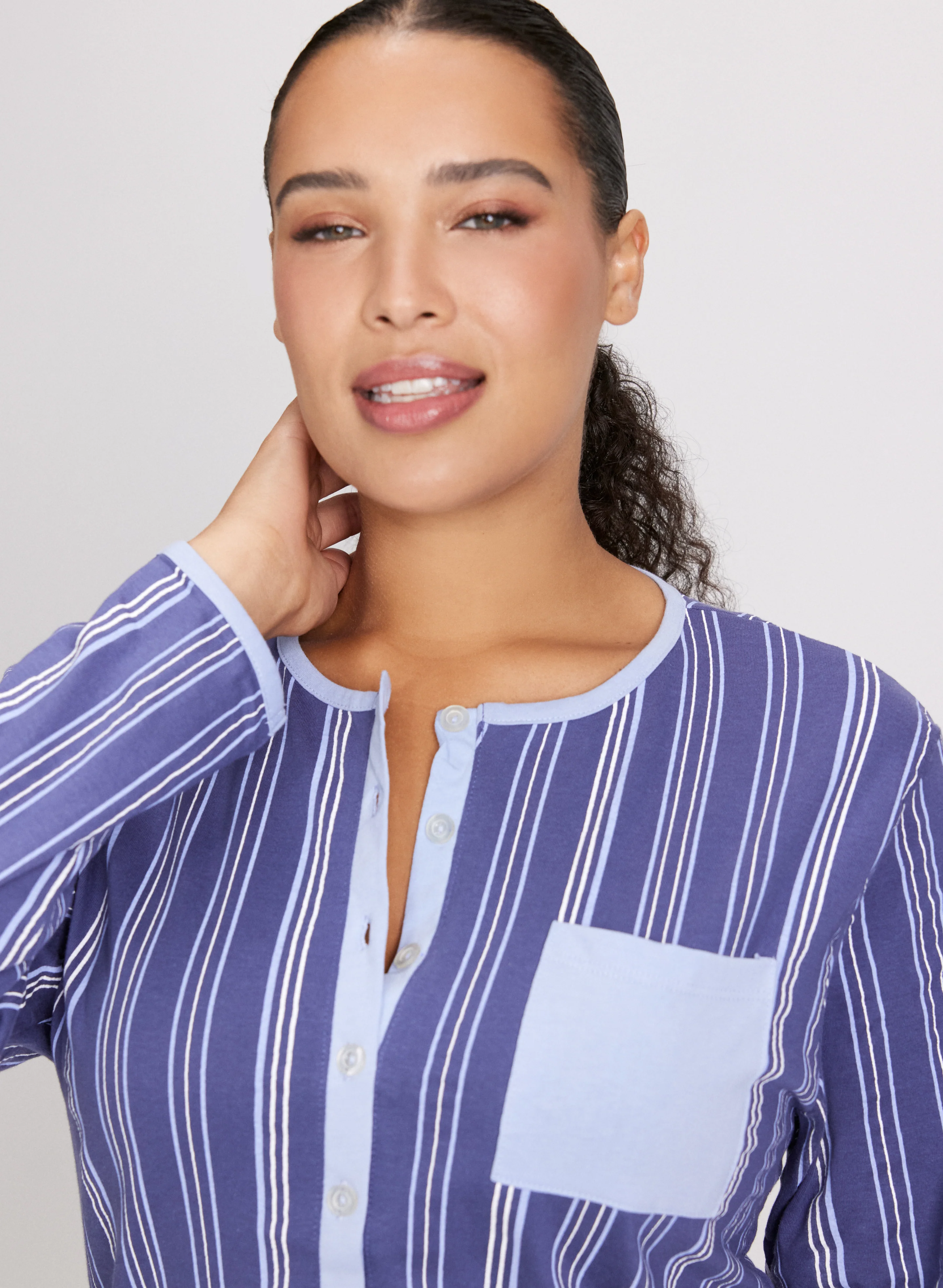 Stripe Print Long Nightgown - Image 5