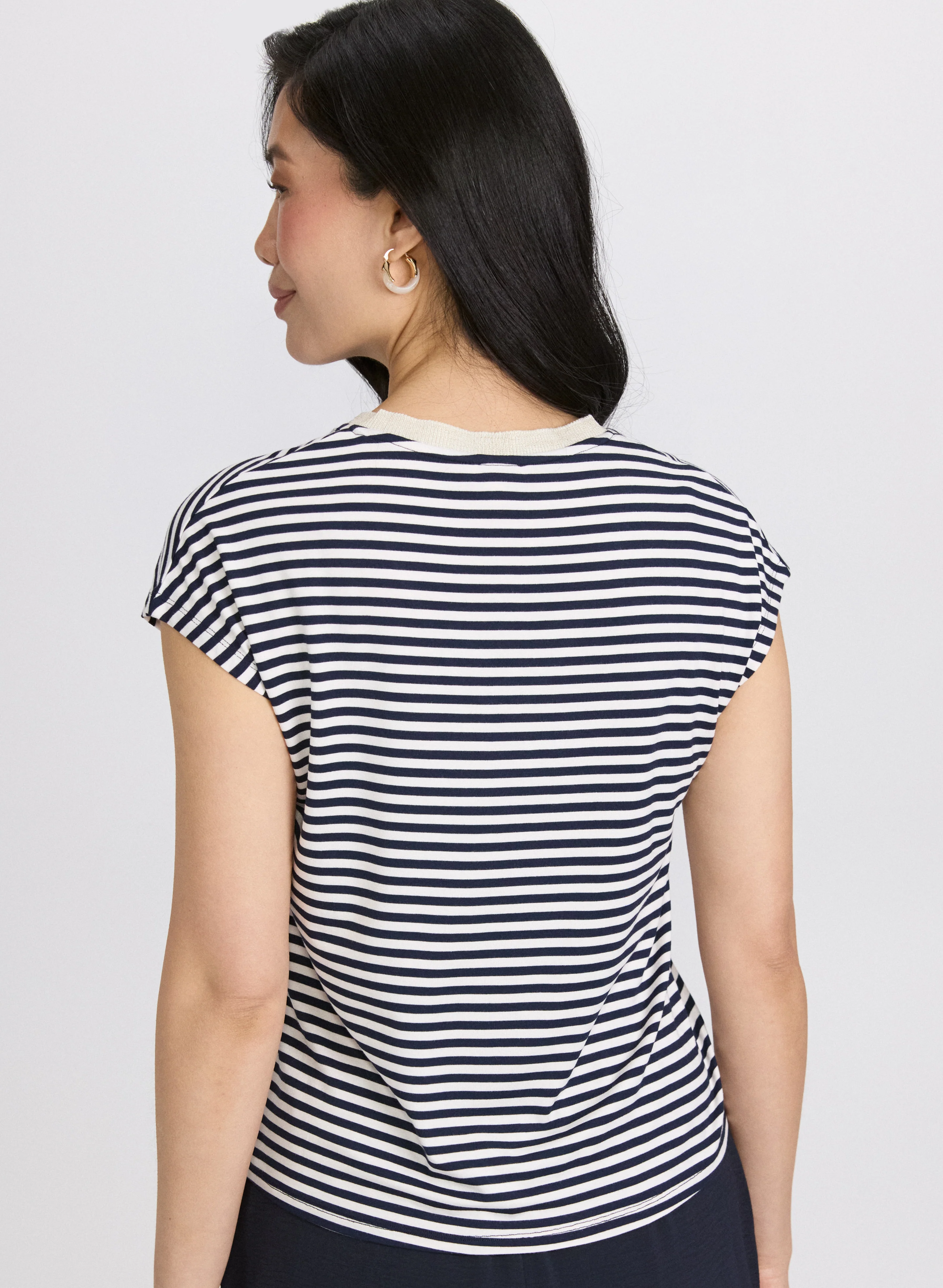 Striped Cap Sleeve T-Shirt - Image 4