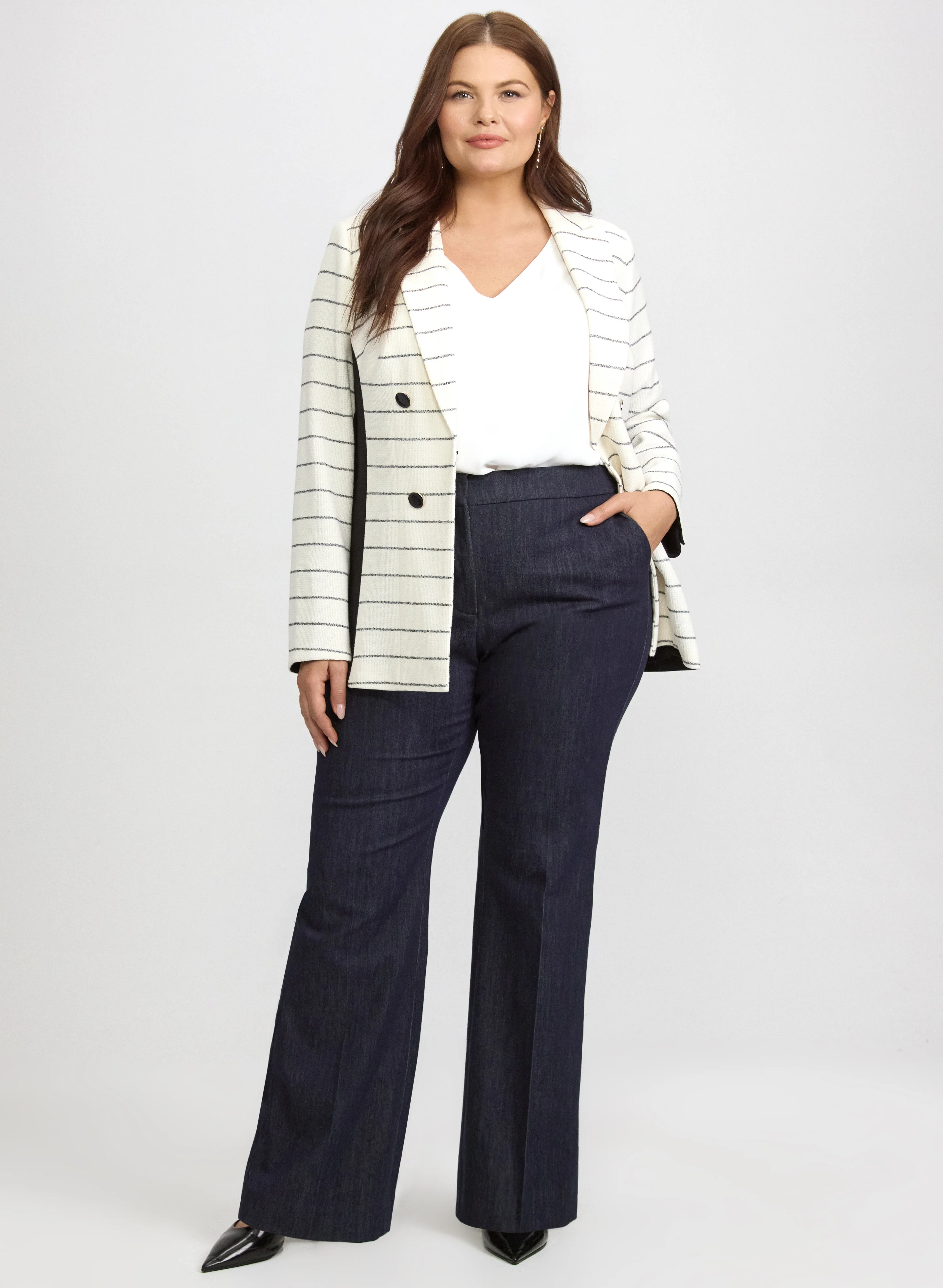 Striped Jacket & Flare-Leg Pull-On Pants