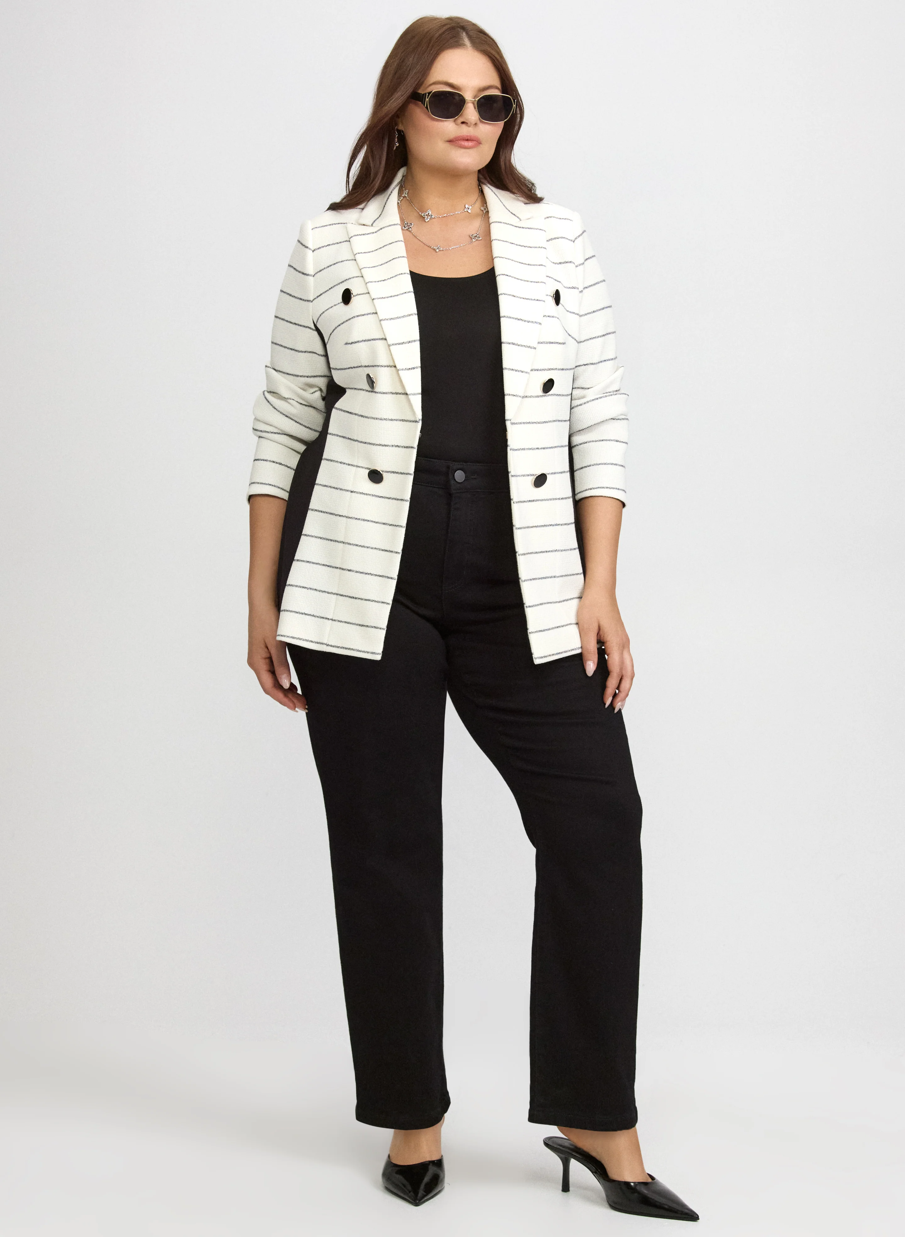 Striped Jacket & Straight-Leg Jeans