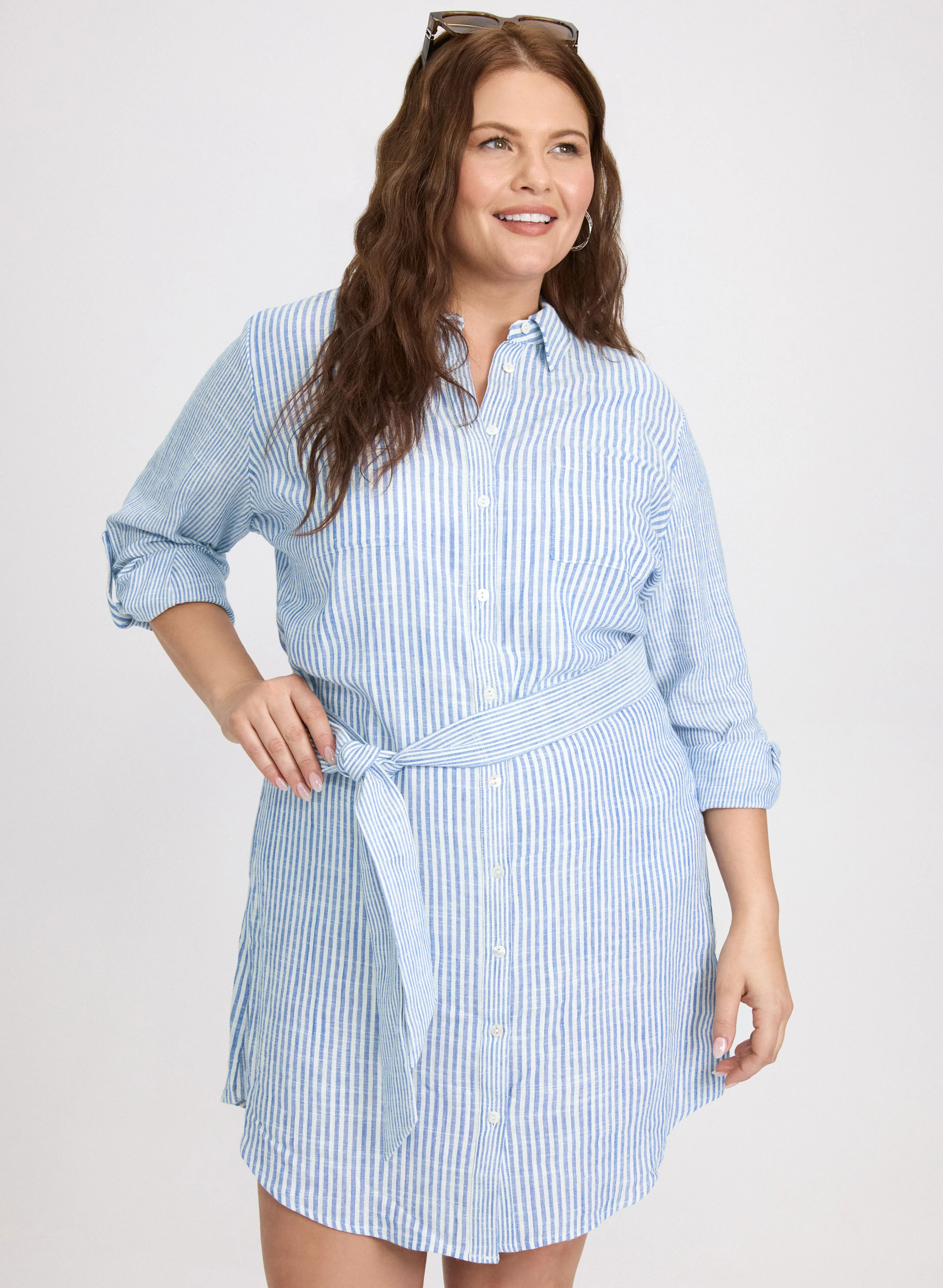Striped Linen-Blend Shirt Dress - Image 4