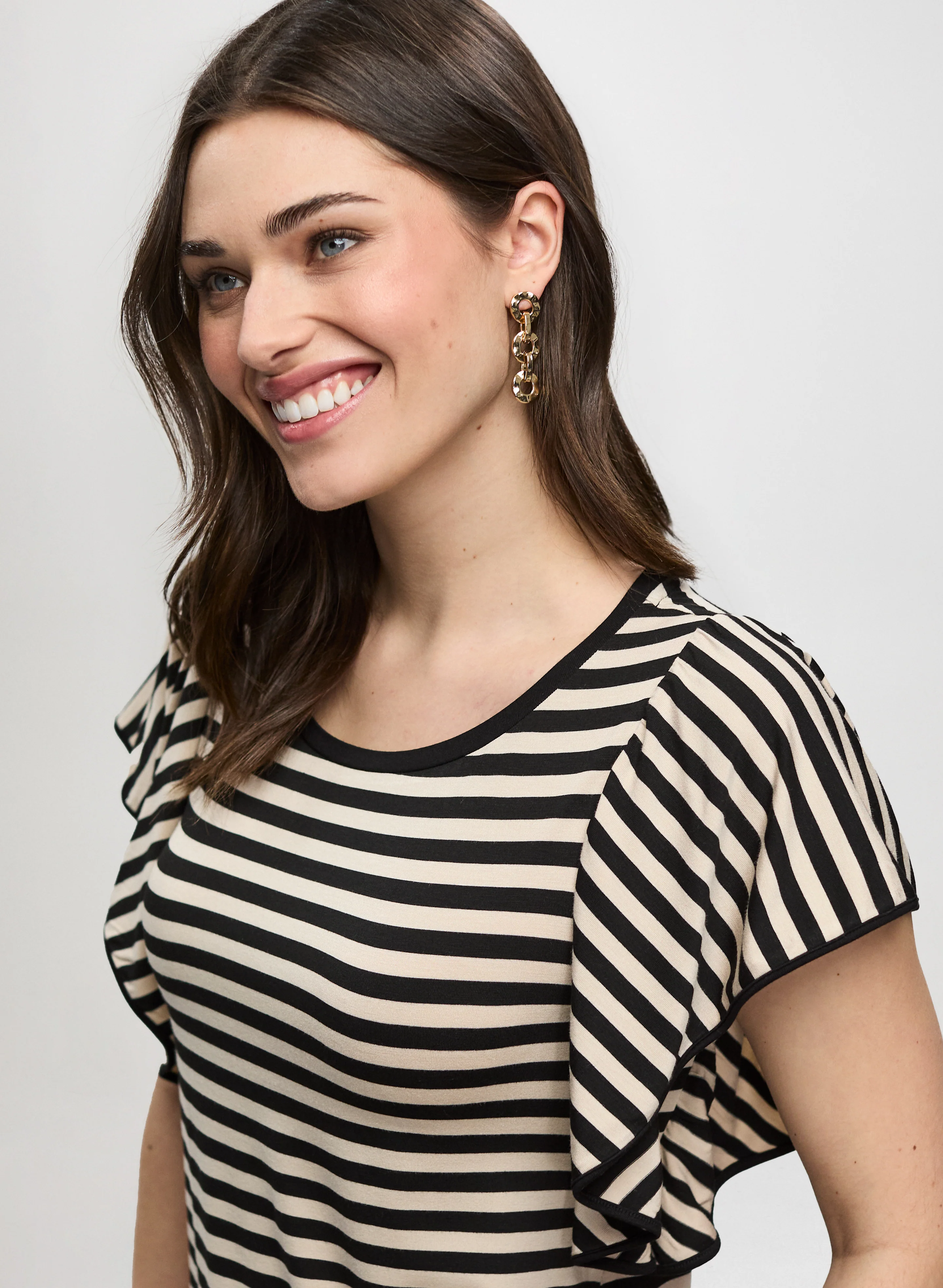 Striped Ruffle Sleeve T-Shirt - Image 2