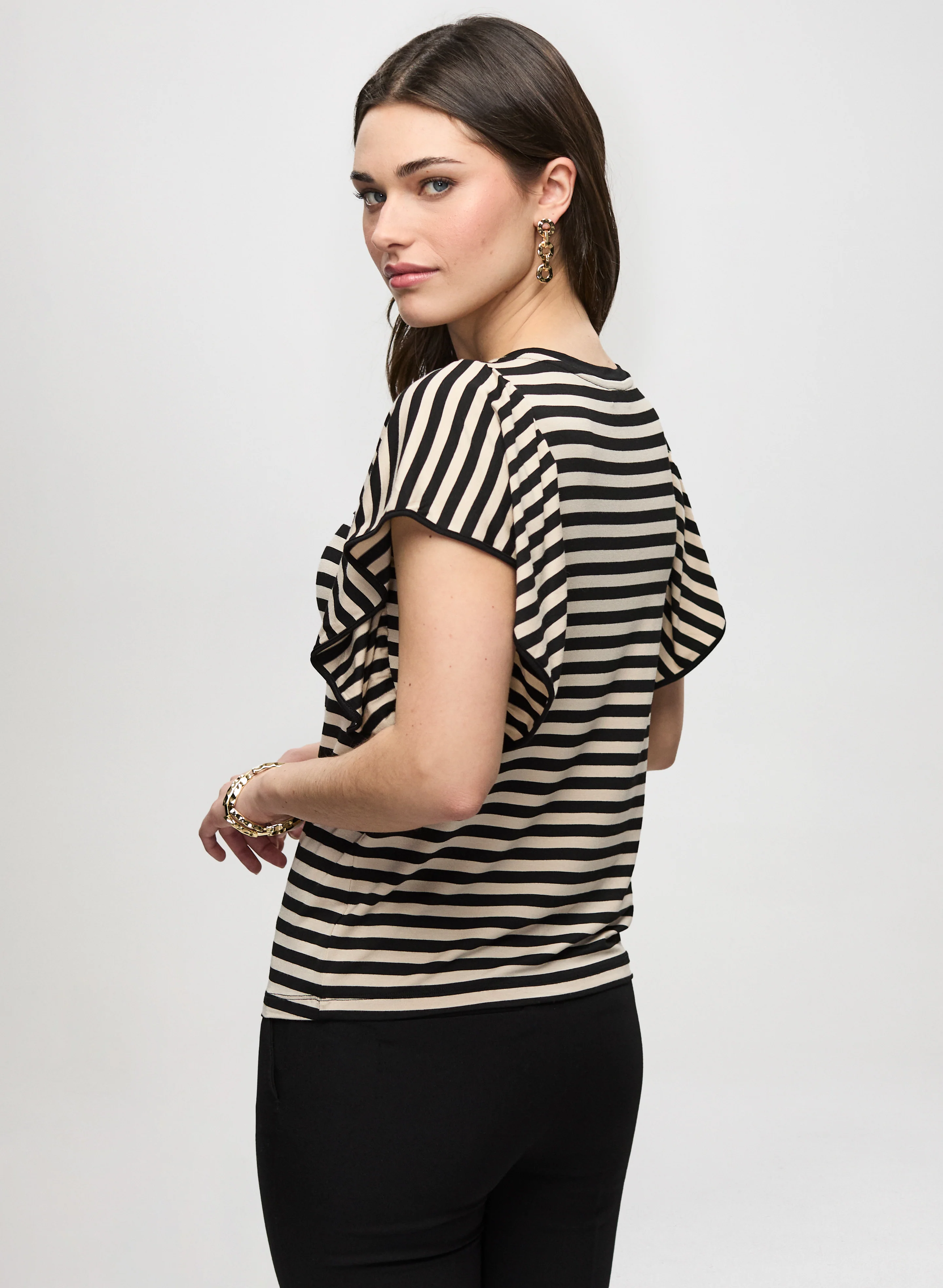 Striped Ruffle Sleeve T-Shirt - Image 4