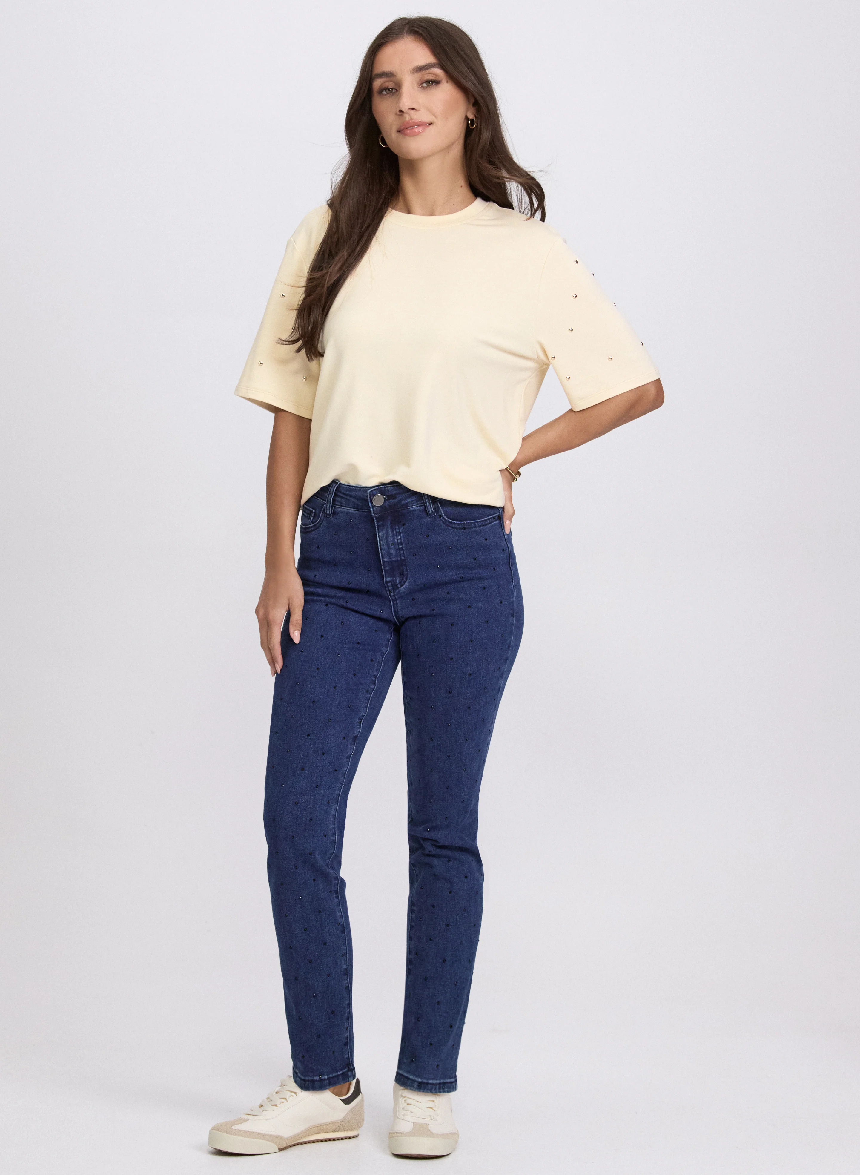 Stud Detail T-Shirt & Rhinestone Embellished Jeans
