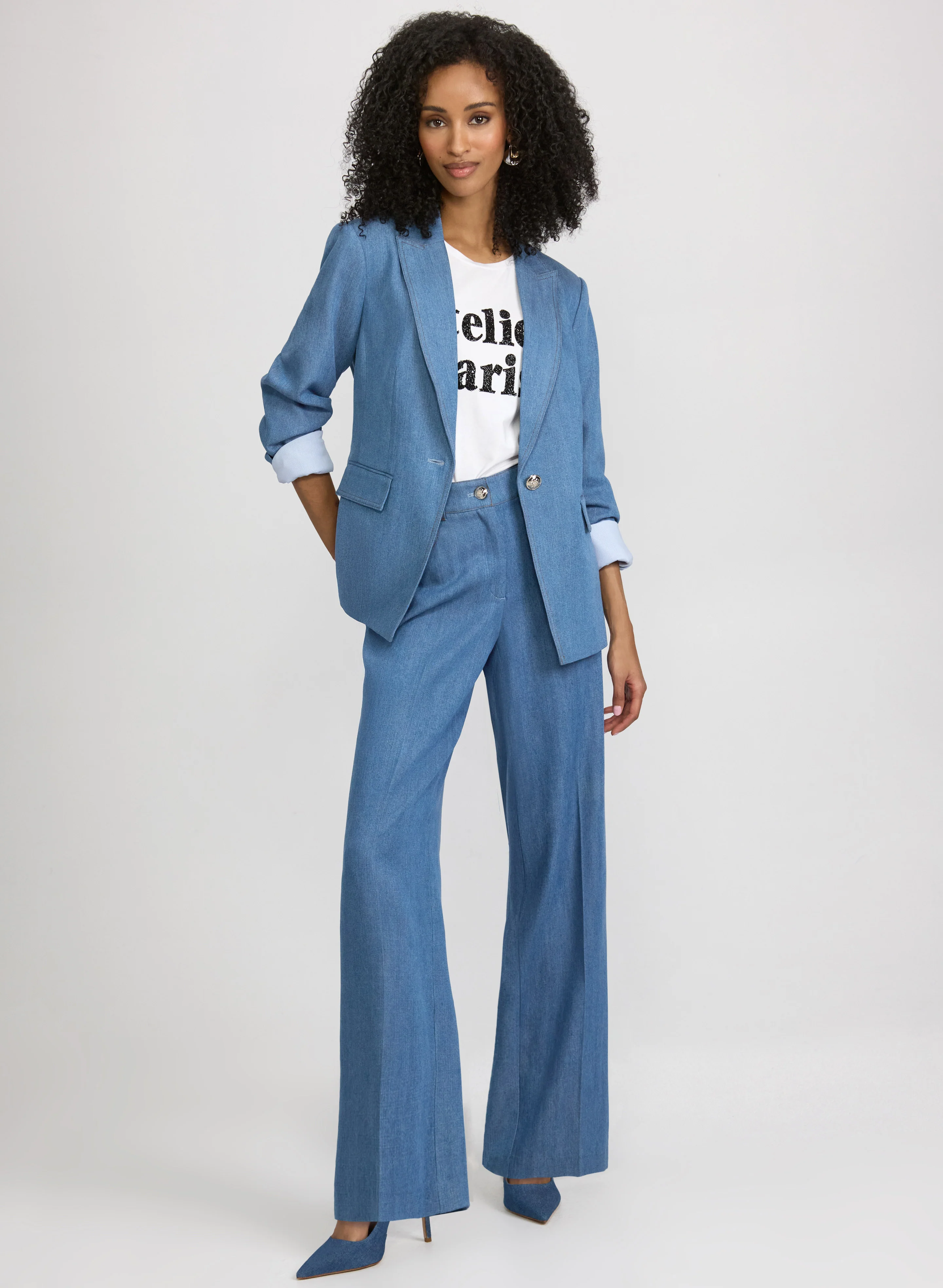Tencel Denim Blazer & Olivia Wide-Leg Pants