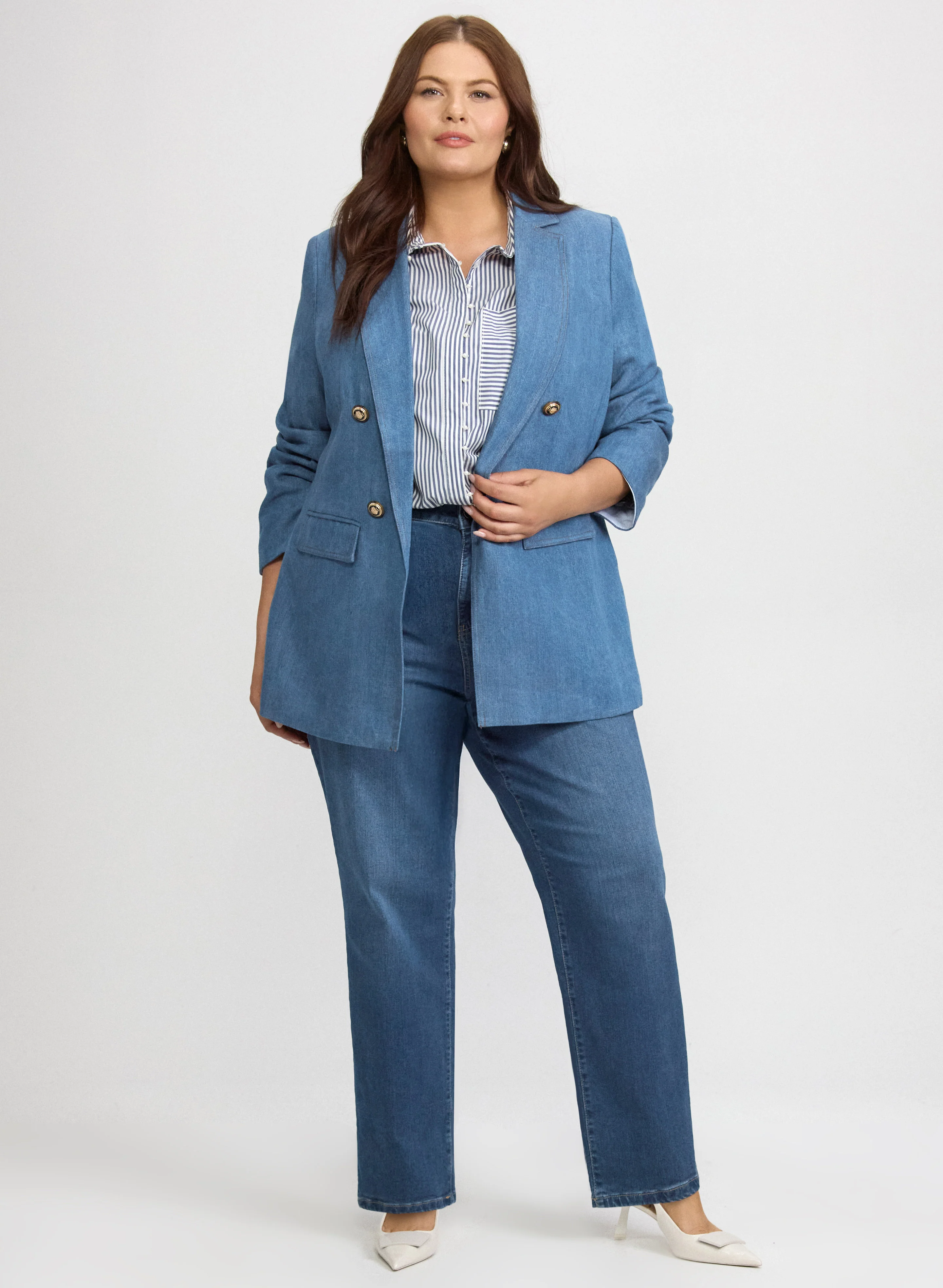 Tencel Denim Blazer & Straight-Leg Jeans