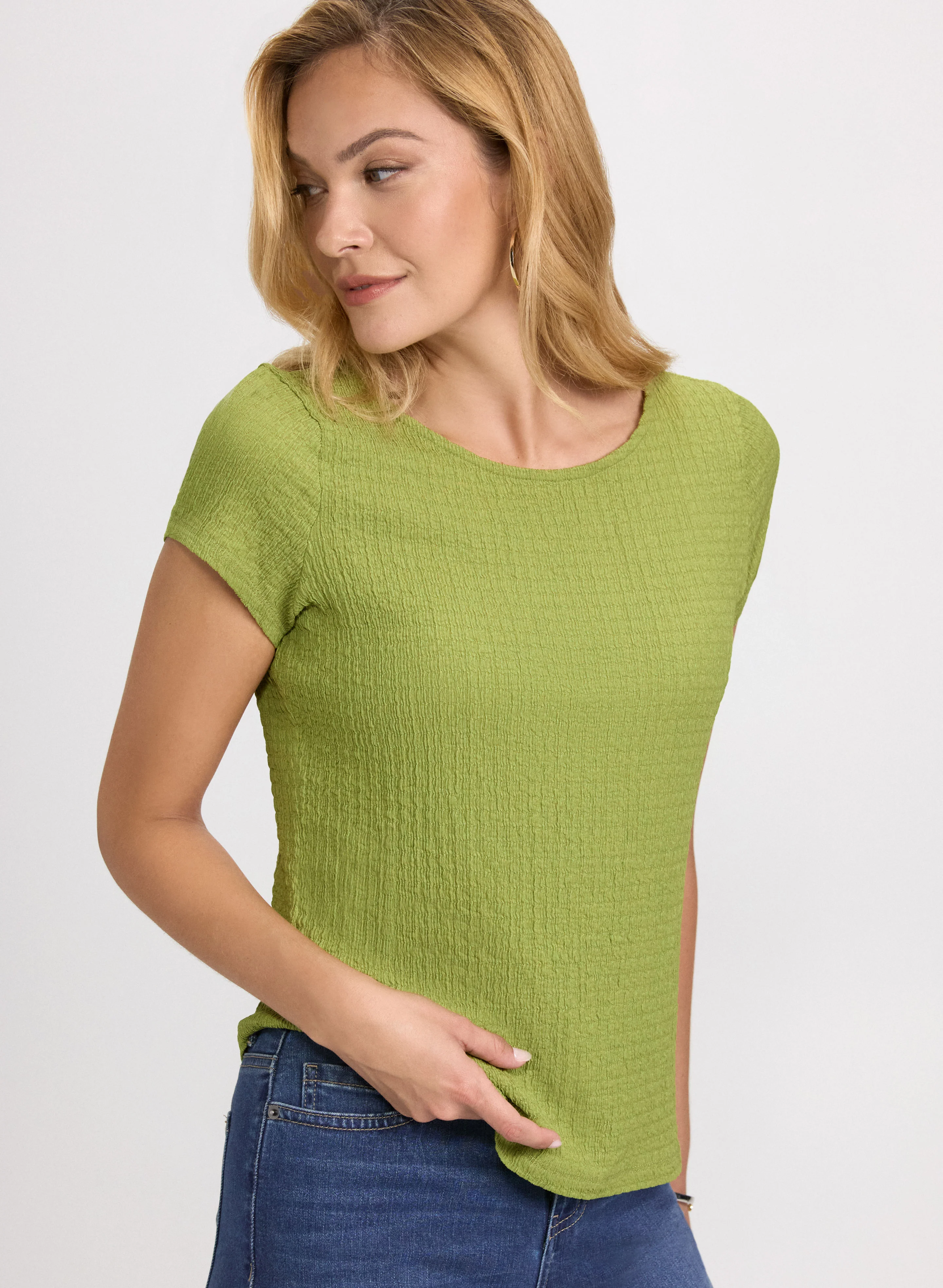 Textured Cap Sleeve Top - Image 5