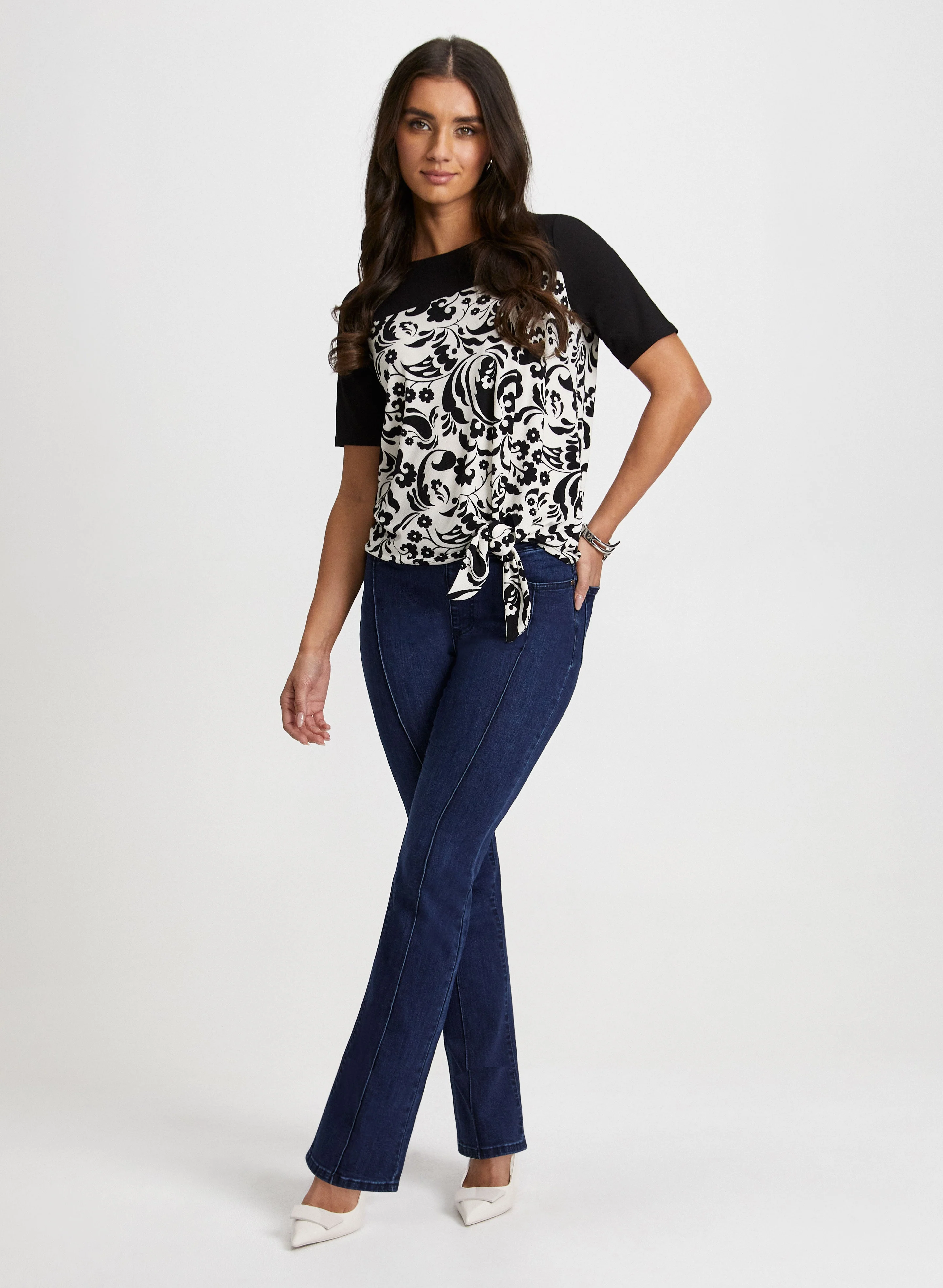 Tie Detail Top & Bootcut Jeans