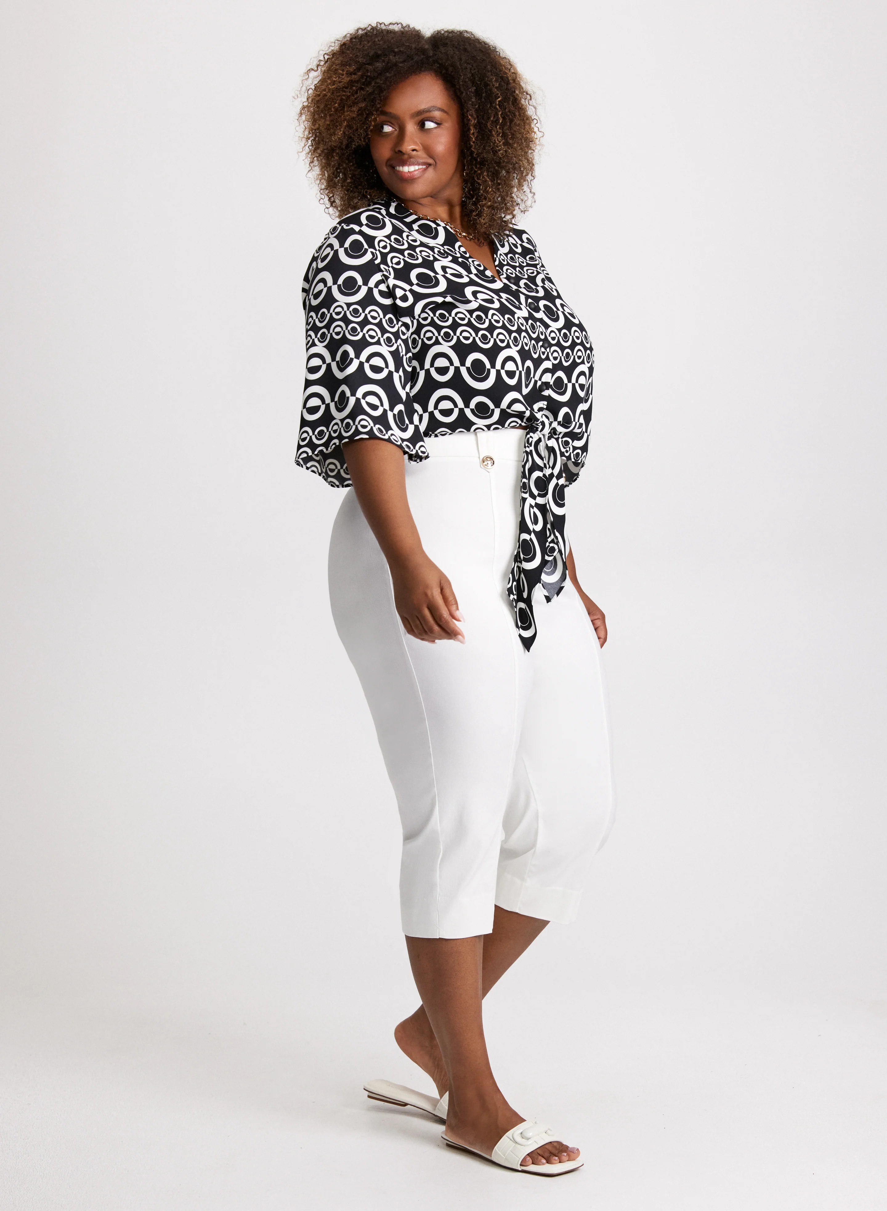 Tie-Front Geometric Print Blouse - Image 3