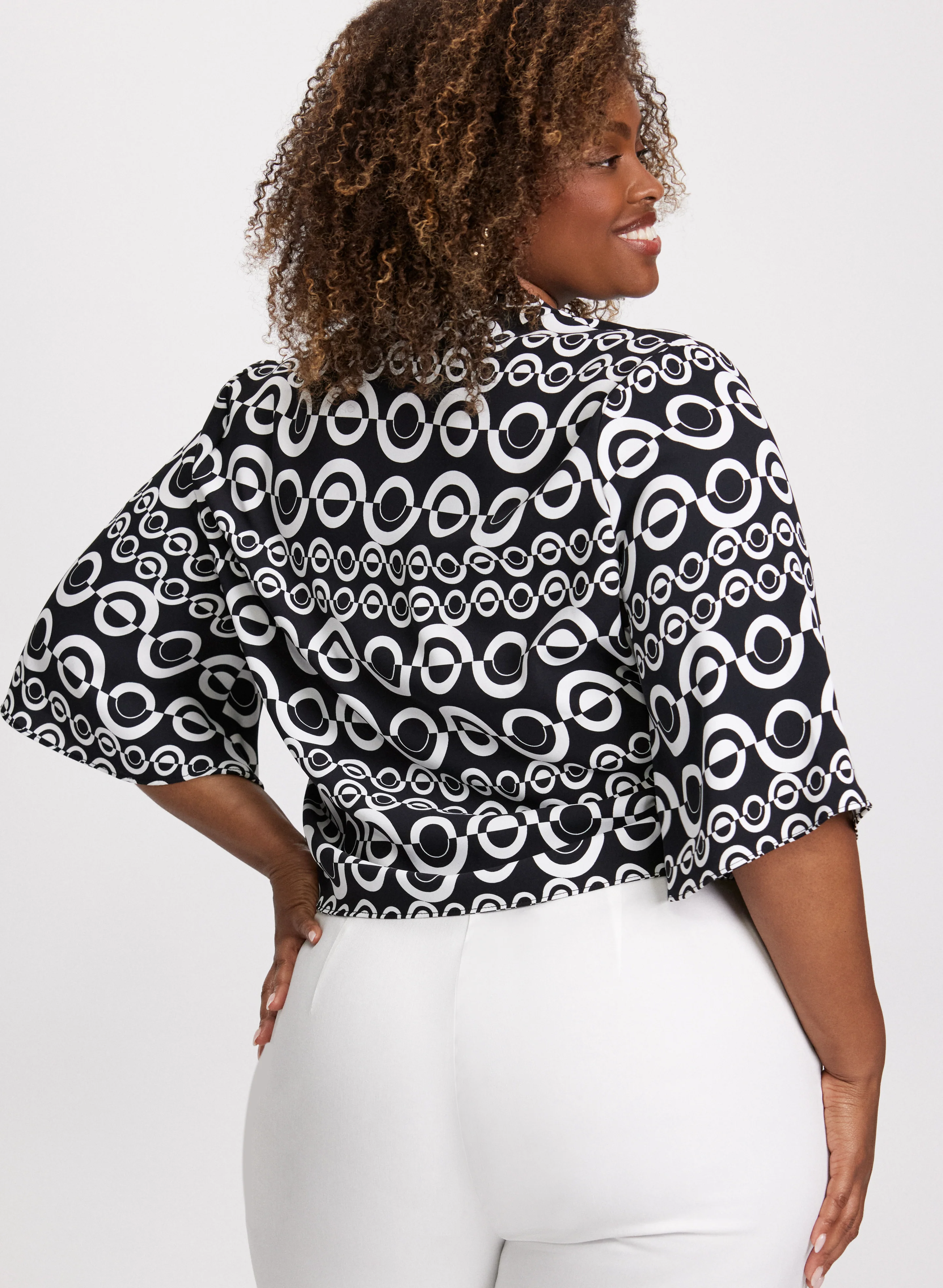 Tie-Front Geometric Print Blouse - Image 4
