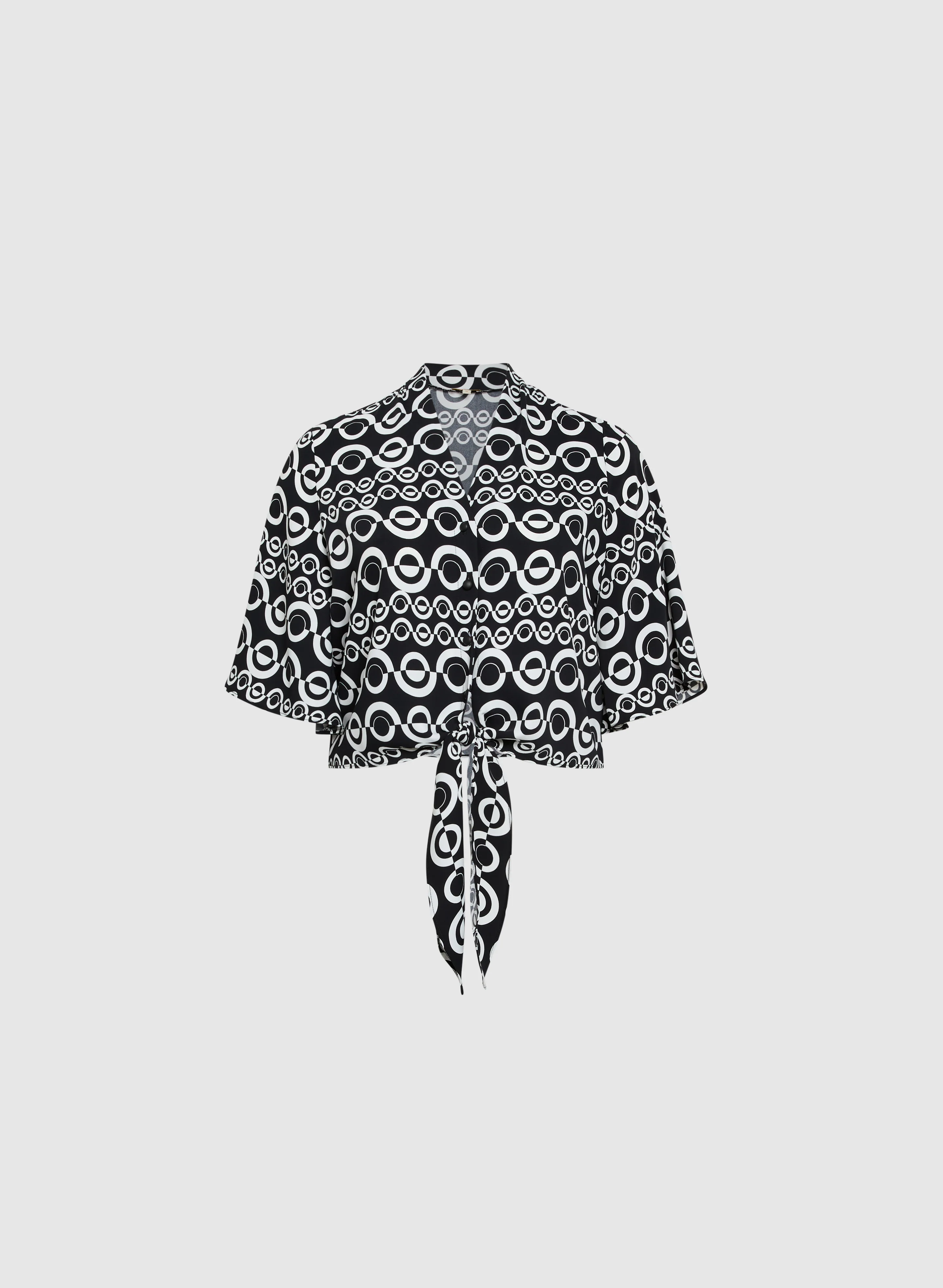 Tie-Front Geometric Print Blouse - Image 6