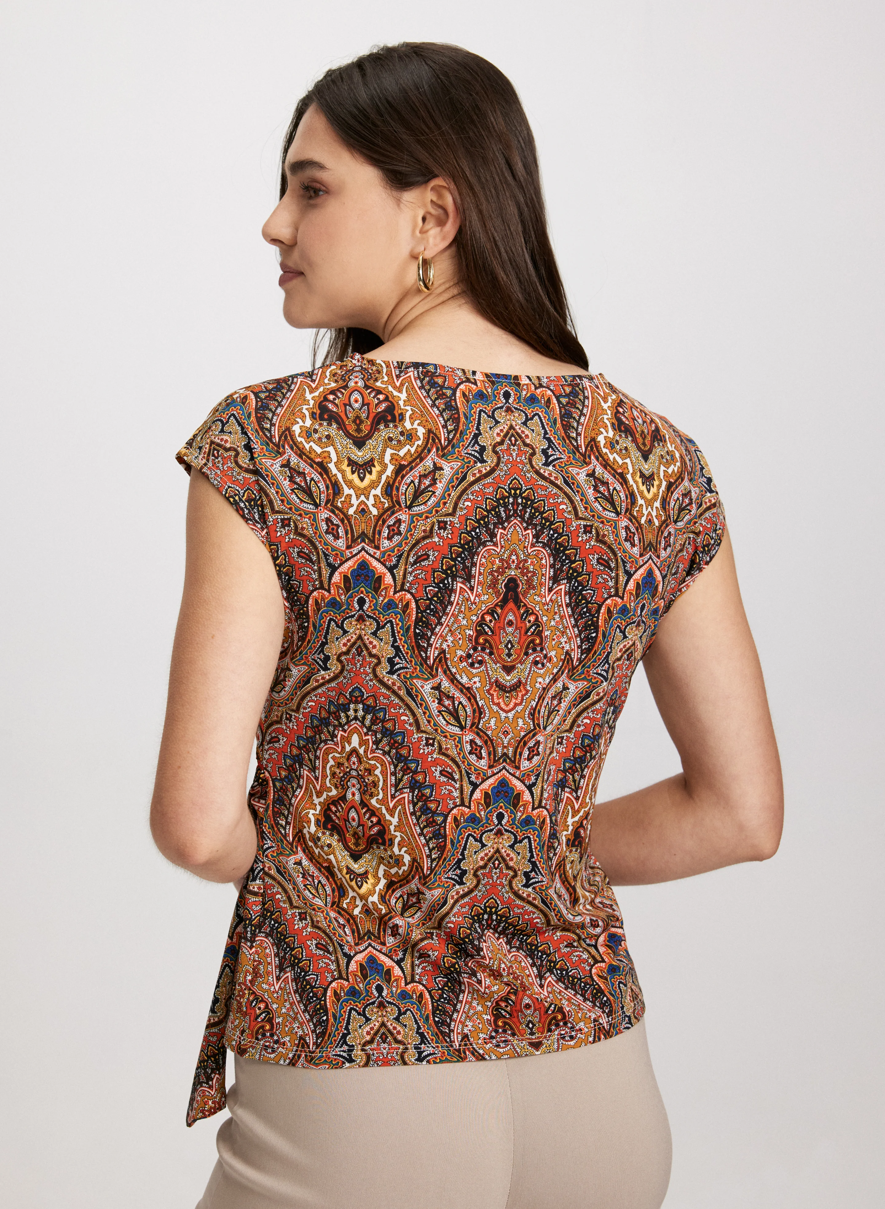 Tied Waist Medallion Print Top - Image 4