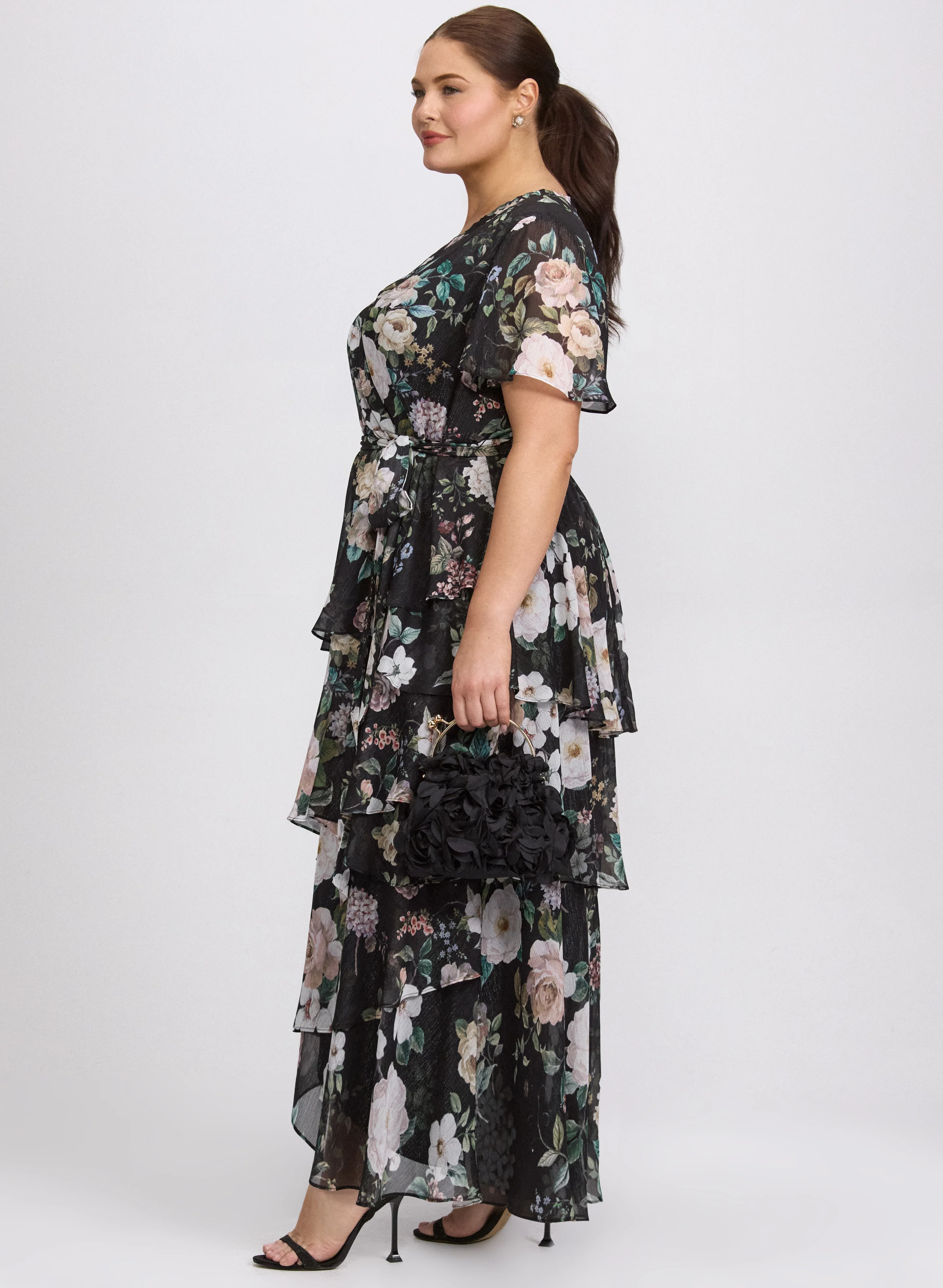 Tiered Floral Chiffon Dress - Image 2