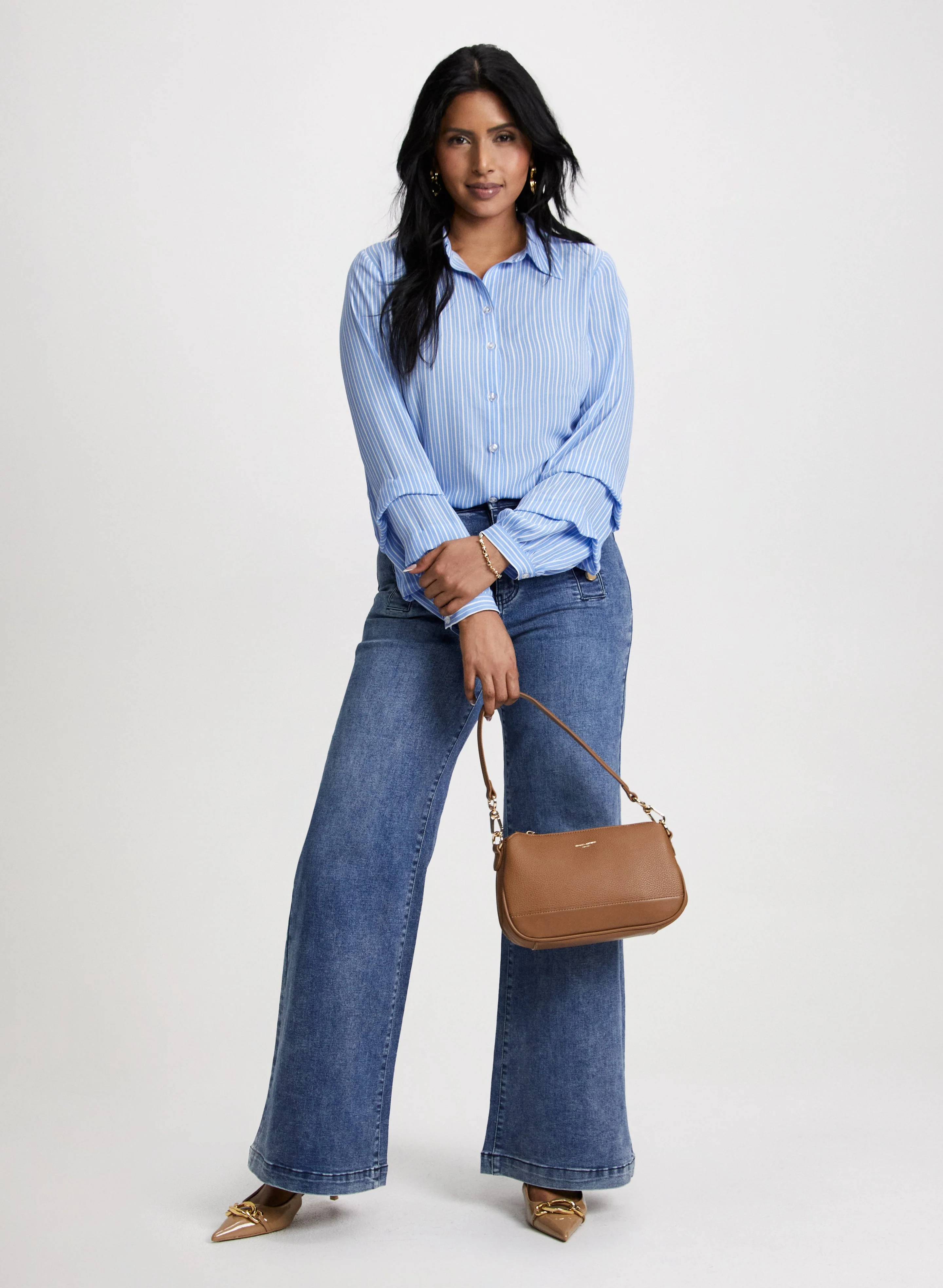 Tiered Sleeve Shirt & Wide Leg Jeans