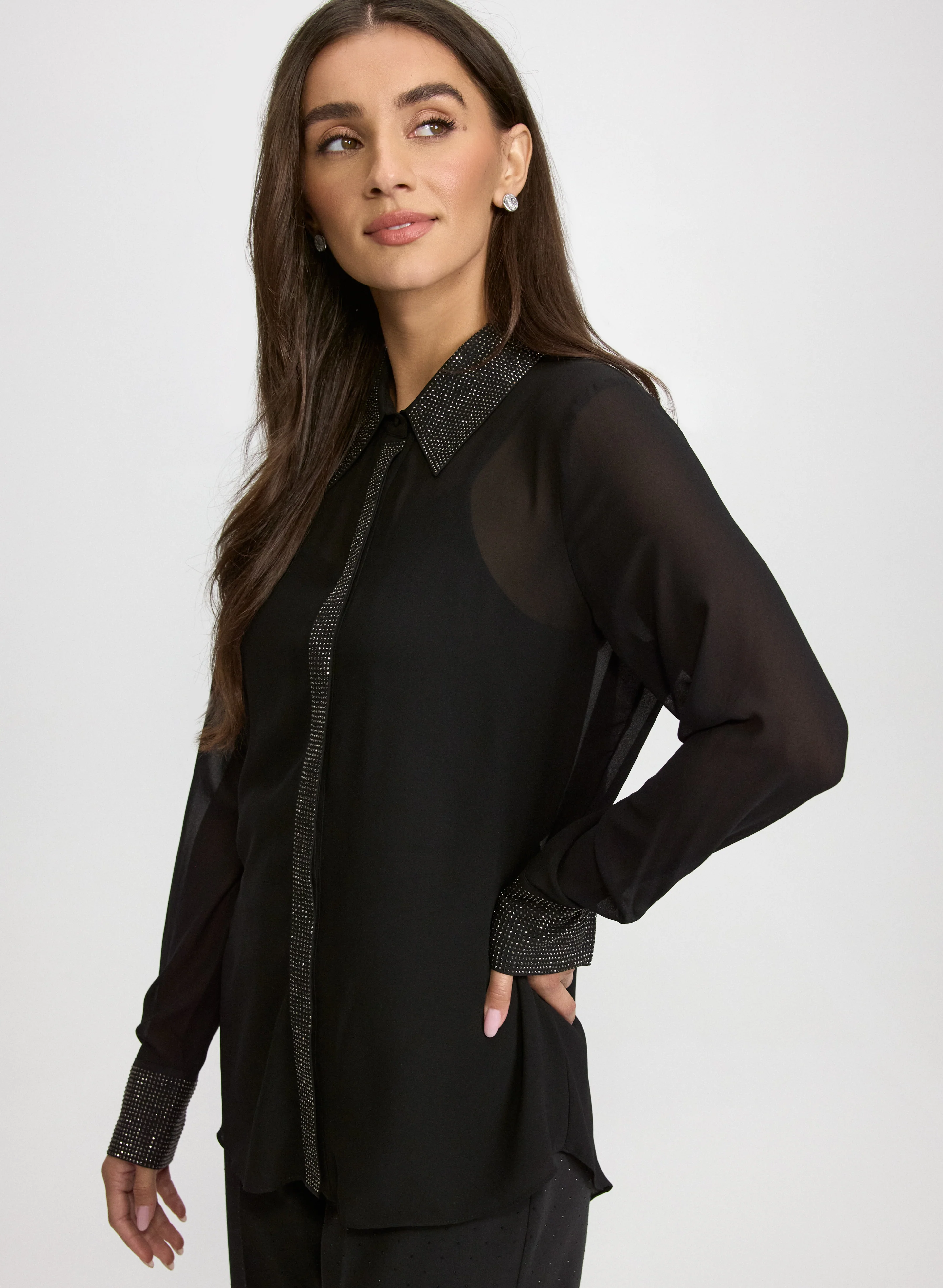 Tonal Embellished Chiffon Blouse - Image 2