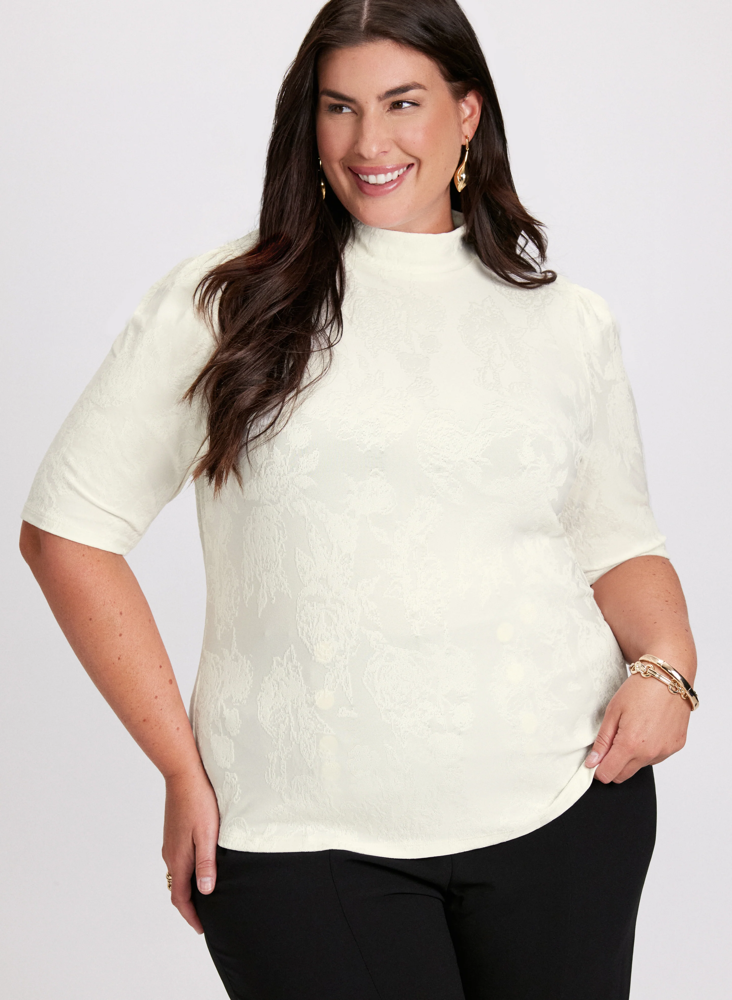 Tonal Rose Print Turtleneck Top - Image 5