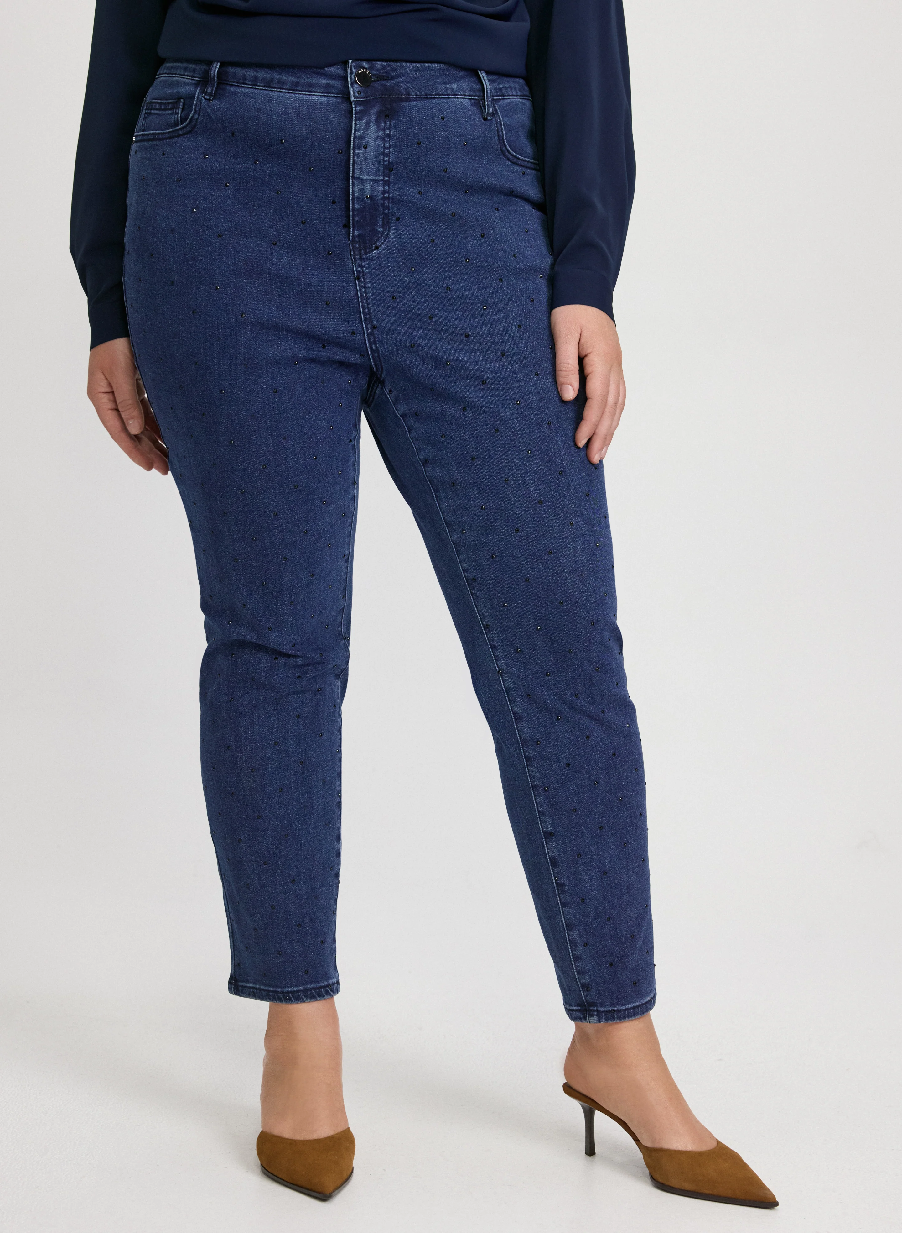 Tonal Stone Embellished Jeans
