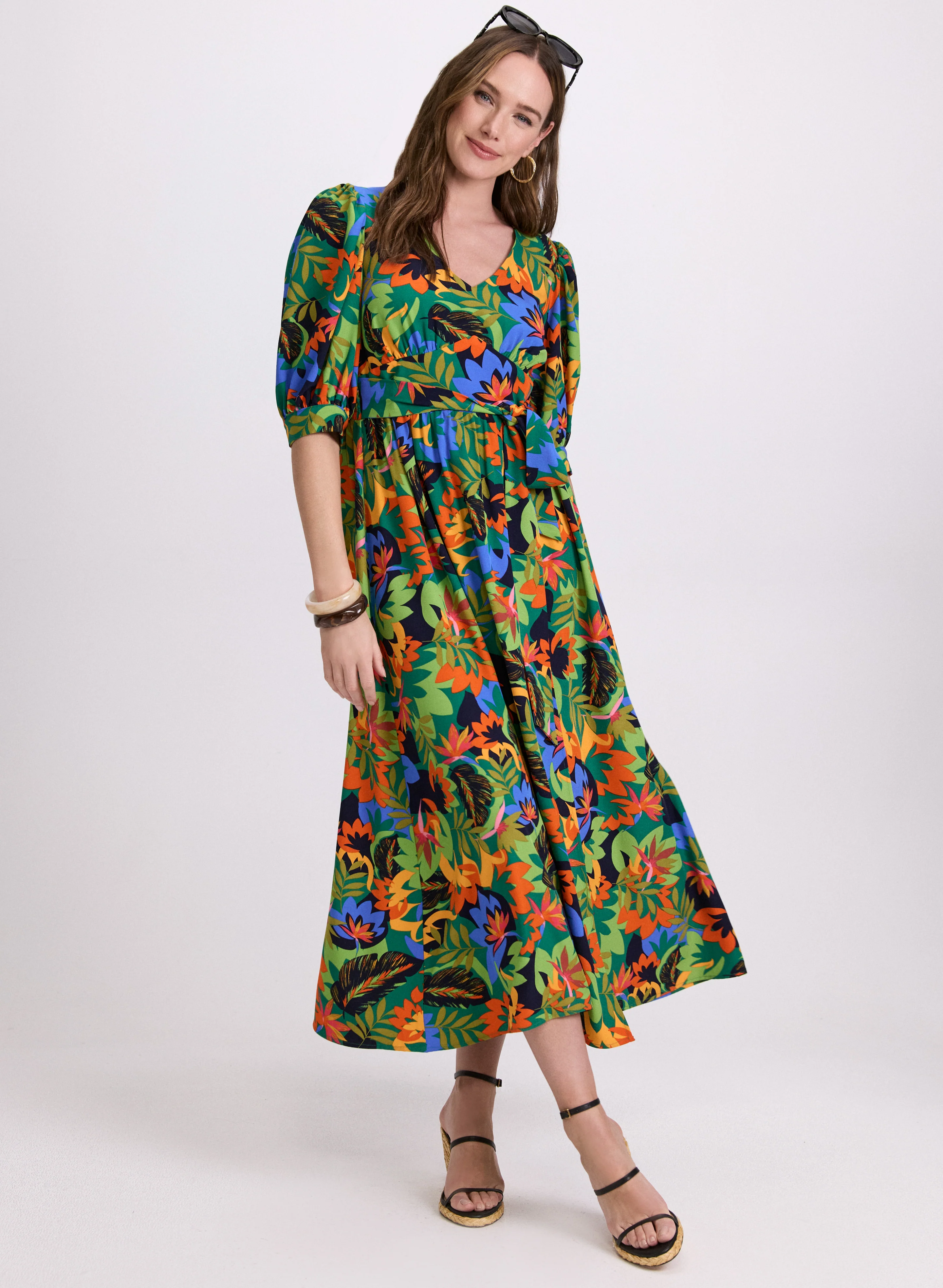 Tropical Balloon Sleeve Dress
