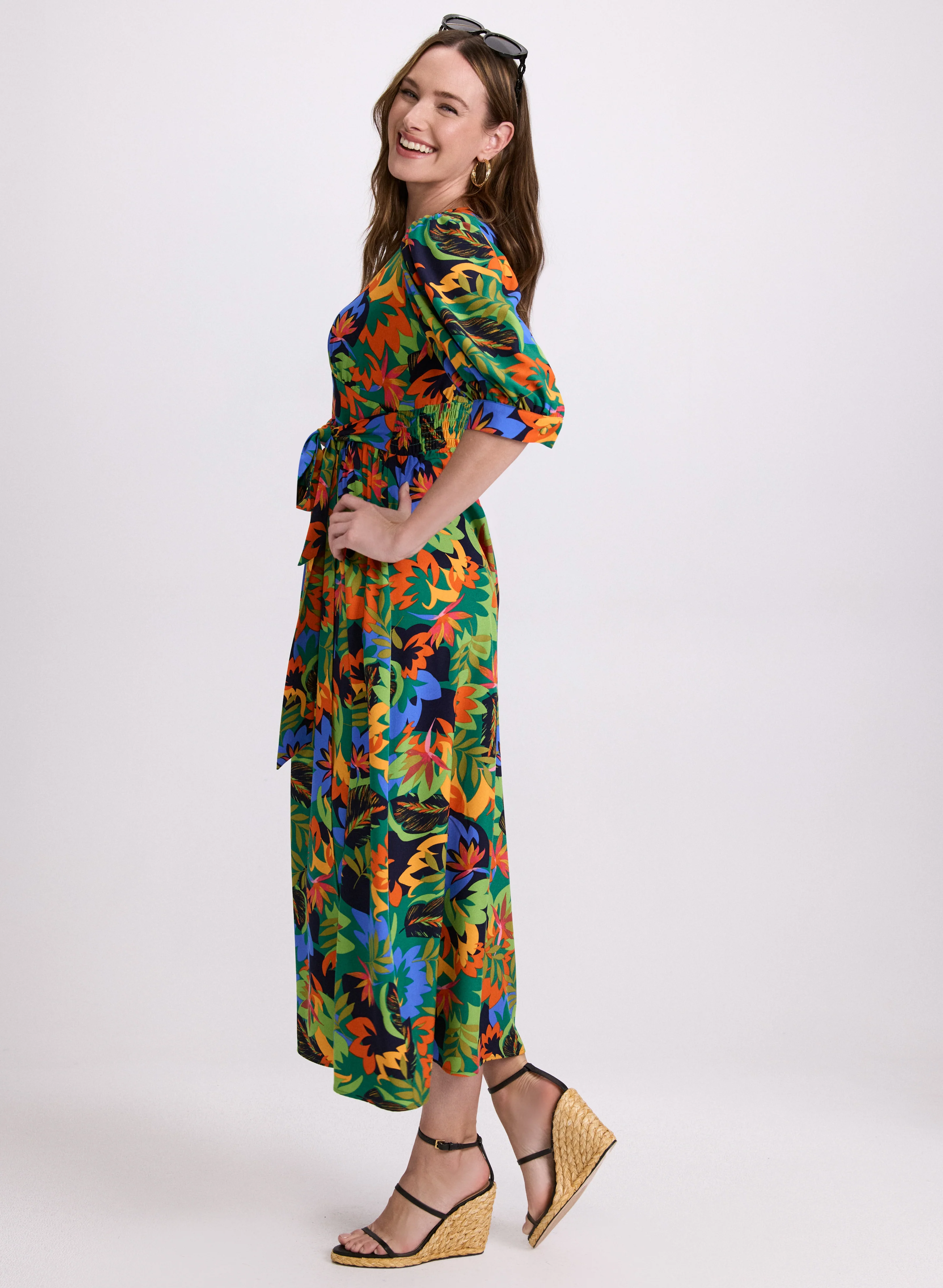 Tropical Balloon Sleeve Dress - Image 3