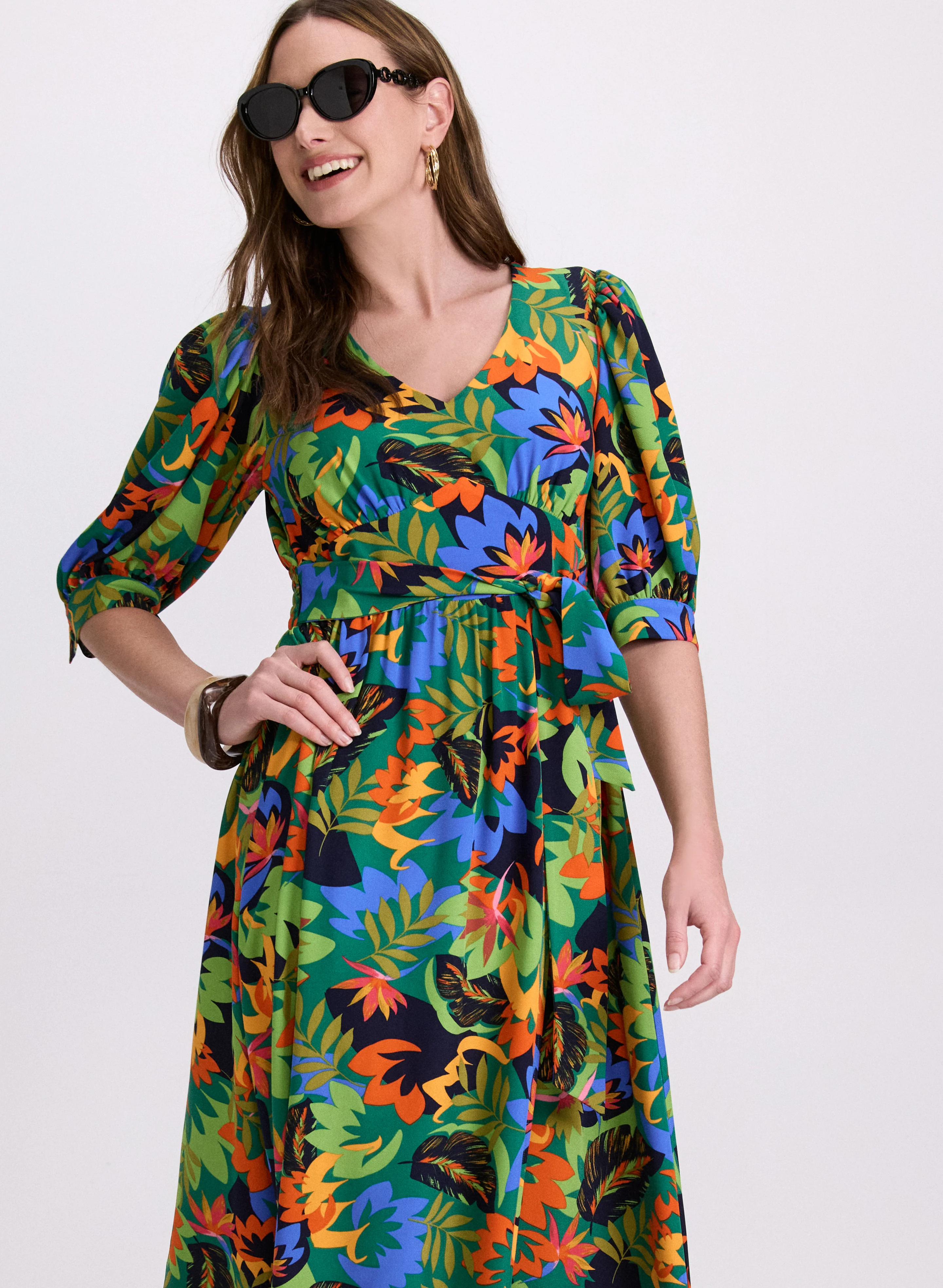 Tropical Balloon Sleeve Dress - Image 4