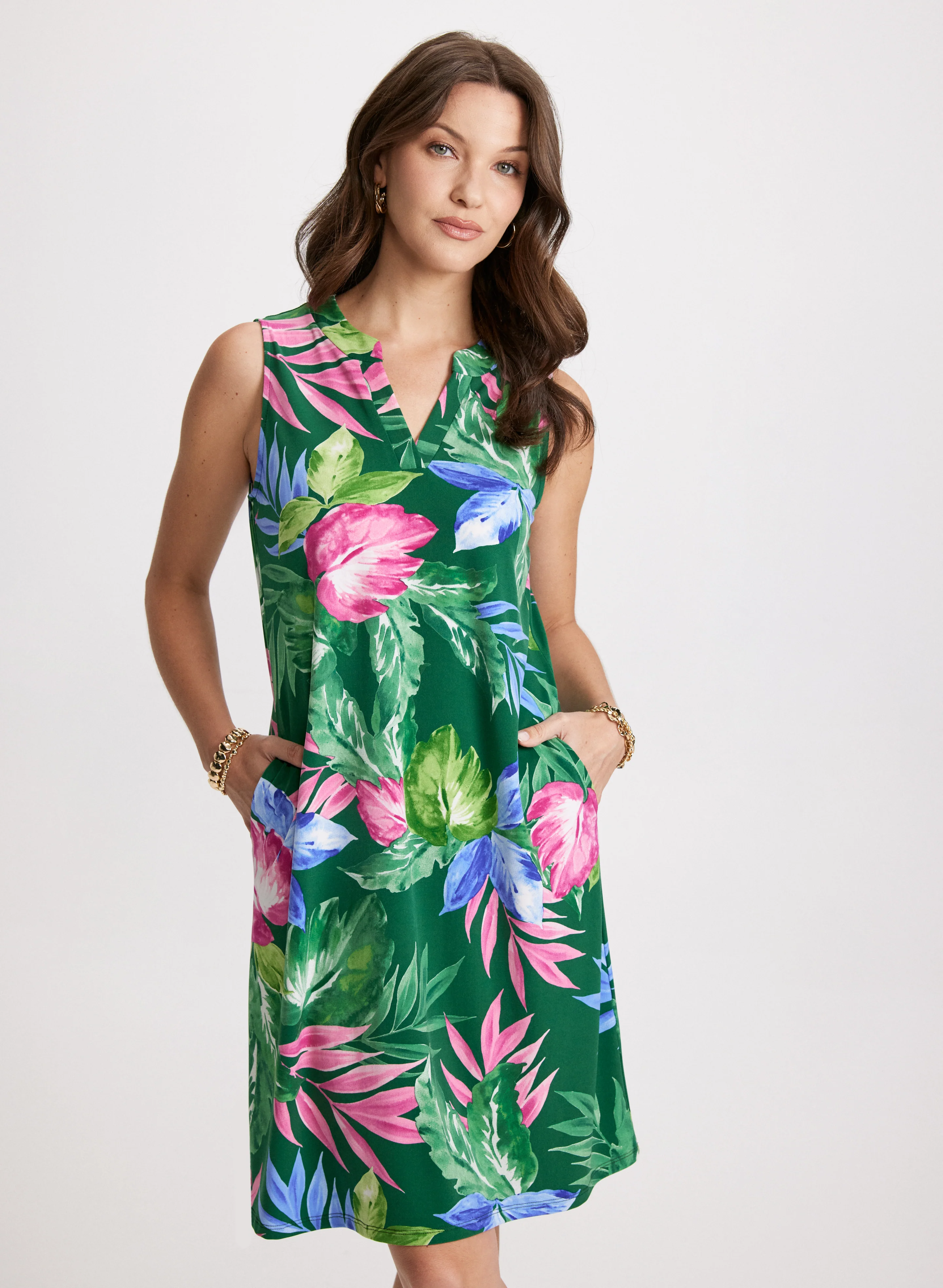 Tropical Print A-Line Dress - Image 7